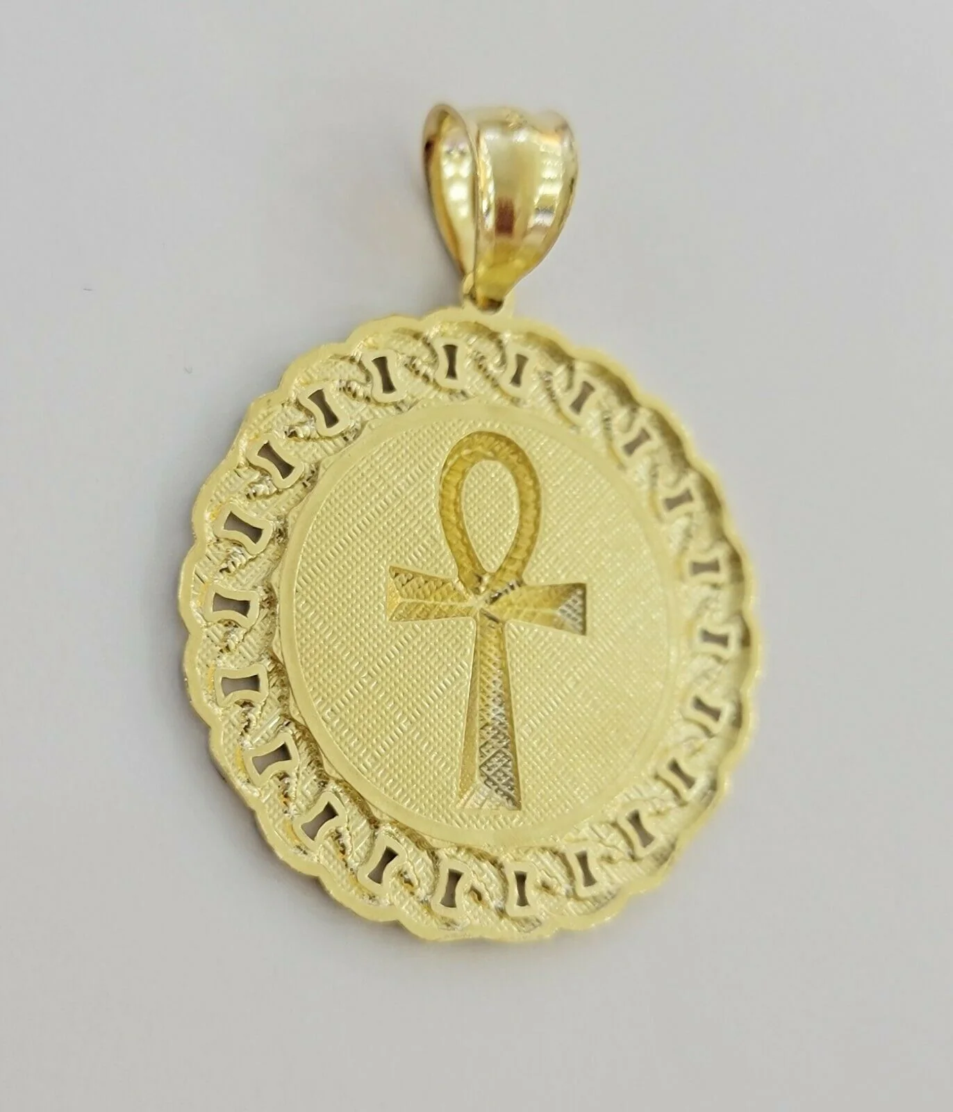 Mens Real 10kt Yellow Gold Ankh Cuban Pendant Charm Medallion Round 10k, Dia Cut - Image 8