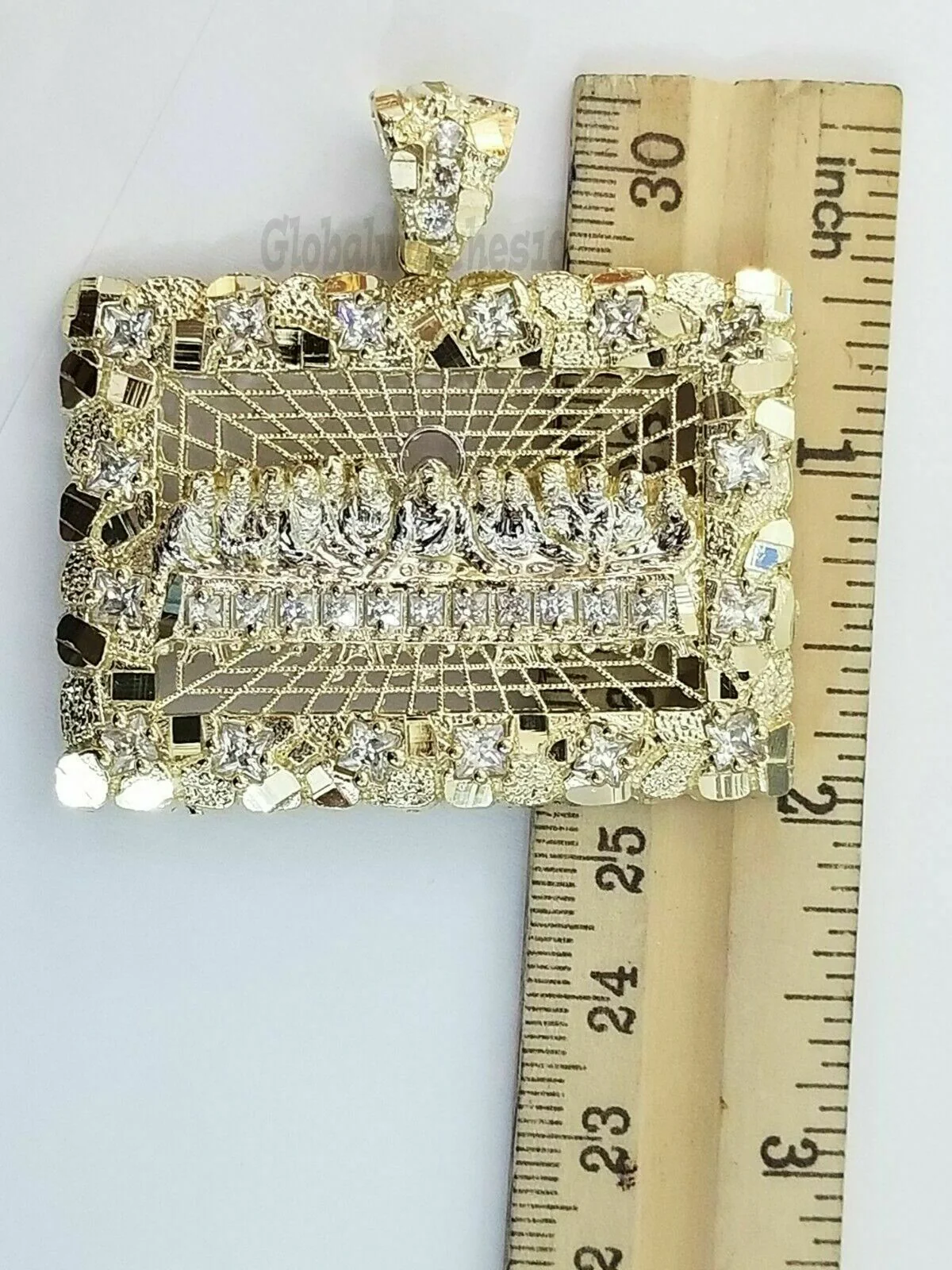 Mens Real 10kt Yellow Gold Nugget Last Supper Pendant Charm Medallion Square 10k