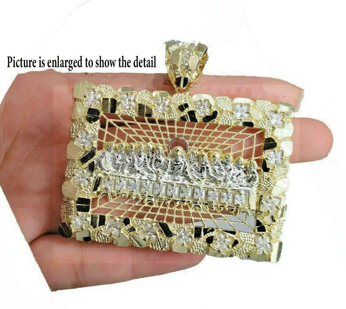 Mens Real 10kt Yellow Gold Nugget Last Supper Pendant Charm Medallion Square 10k - Image 2
