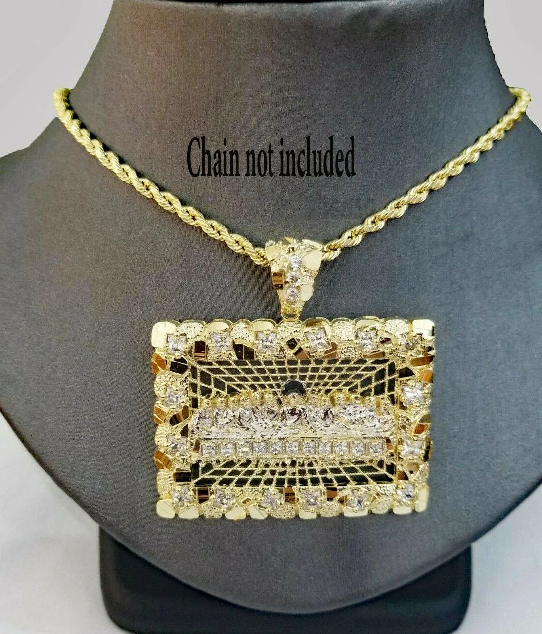 Mens Real 10kt Yellow Gold Nugget Last Supper Pendant Charm Medallion Square 10k - Image 3