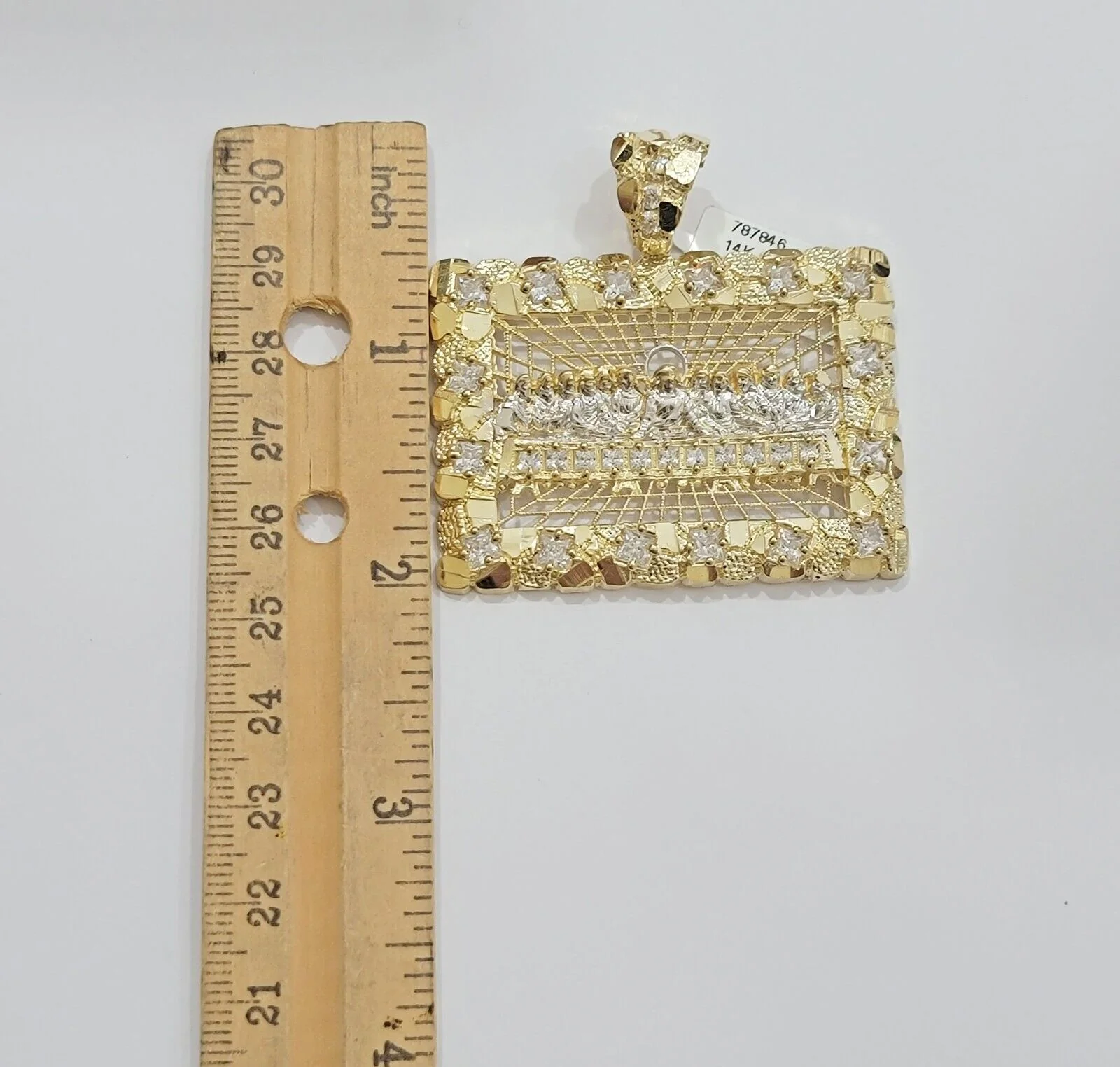 Mens Real 14kt Yellow Gold Nugget Last Supper Pendant Charm Medallion 2"Long 14k - Image 3