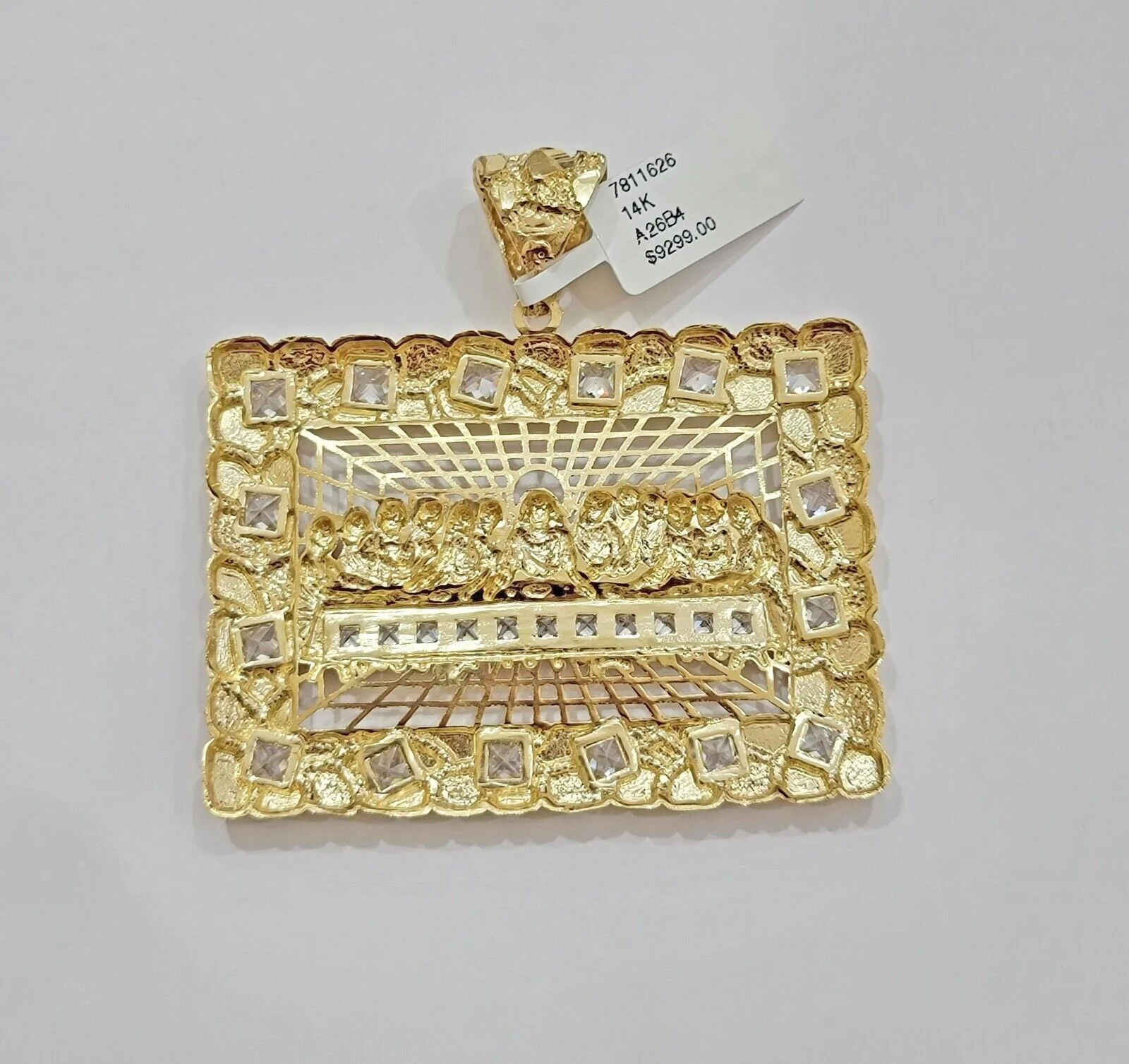 Mens Real 14kt Yellow Gold Nugget Last Supper Pendant Charm Medallion 2"Long 14k - Image 5