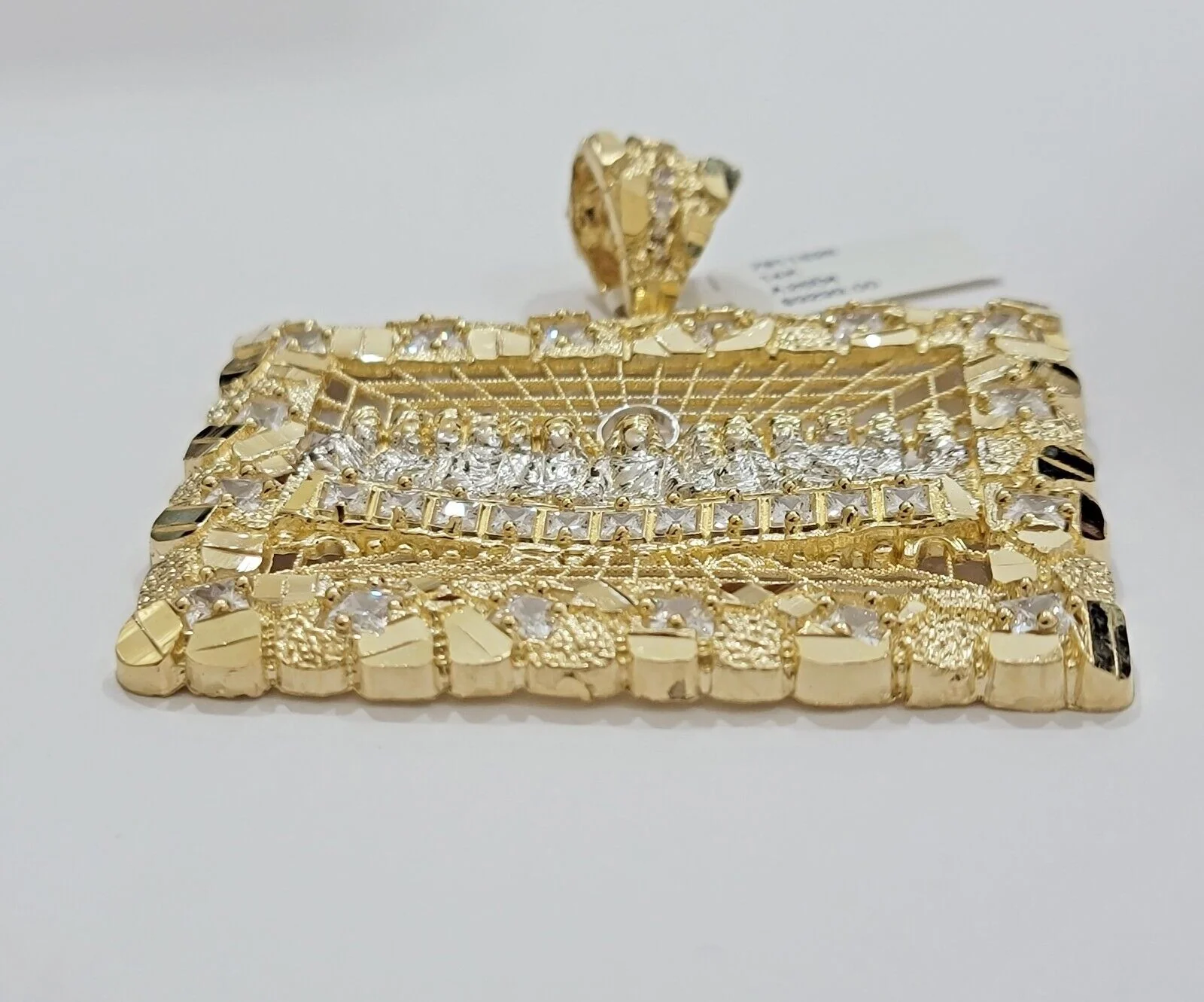 Mens Real 14kt Yellow Gold Nugget Last Supper Pendant Charm Medallion 2"Long 14k - Image 6