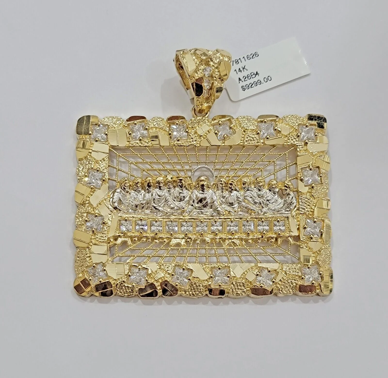 Mens Real 14kt Yellow Gold Nugget Last Supper Pendant Charm Medallion Square 14k - Image 5