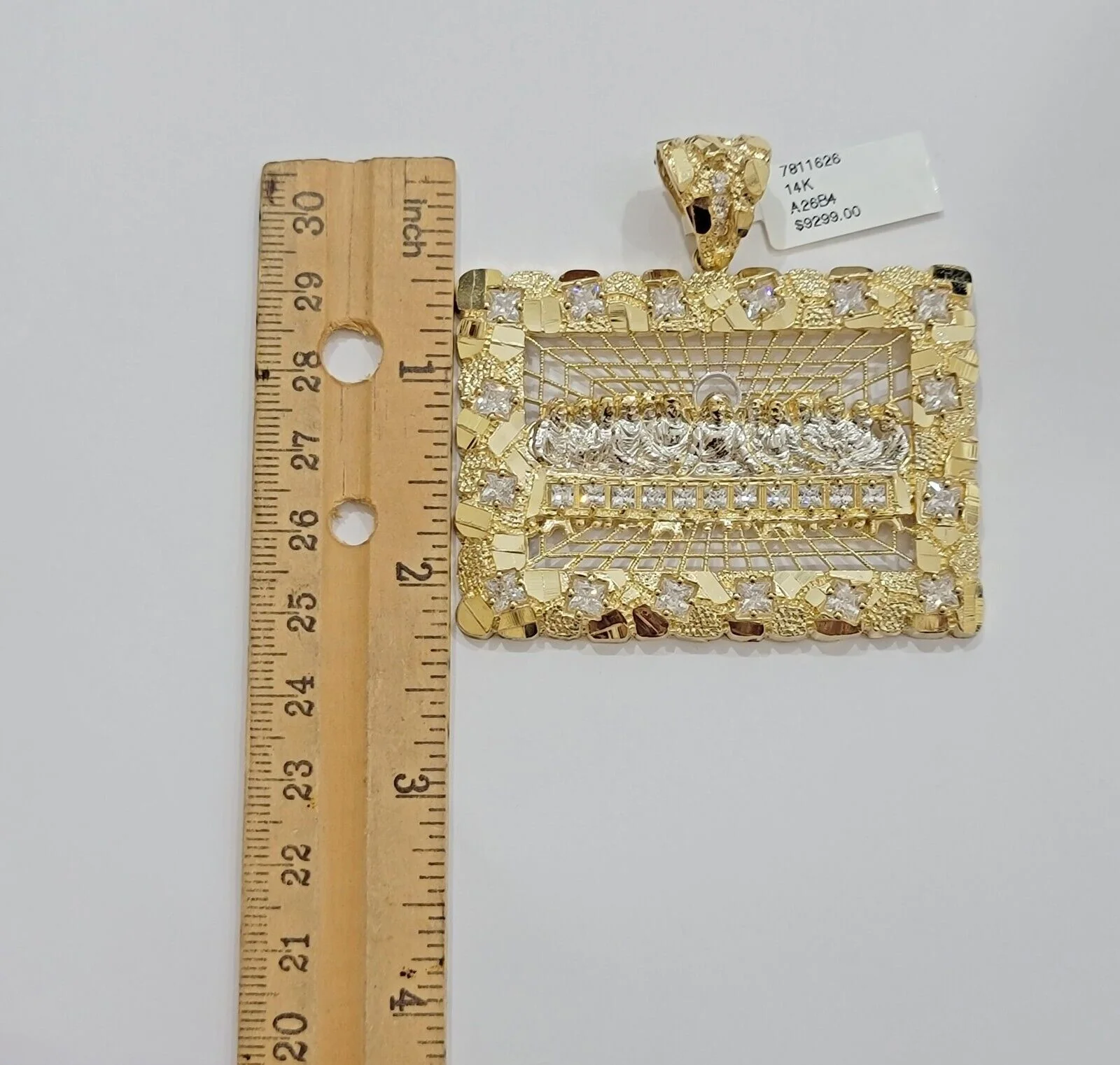 Mens Real 14kt Yellow Gold Nugget Last Supper Pendant Charm Medallion Square 14k - Image 6