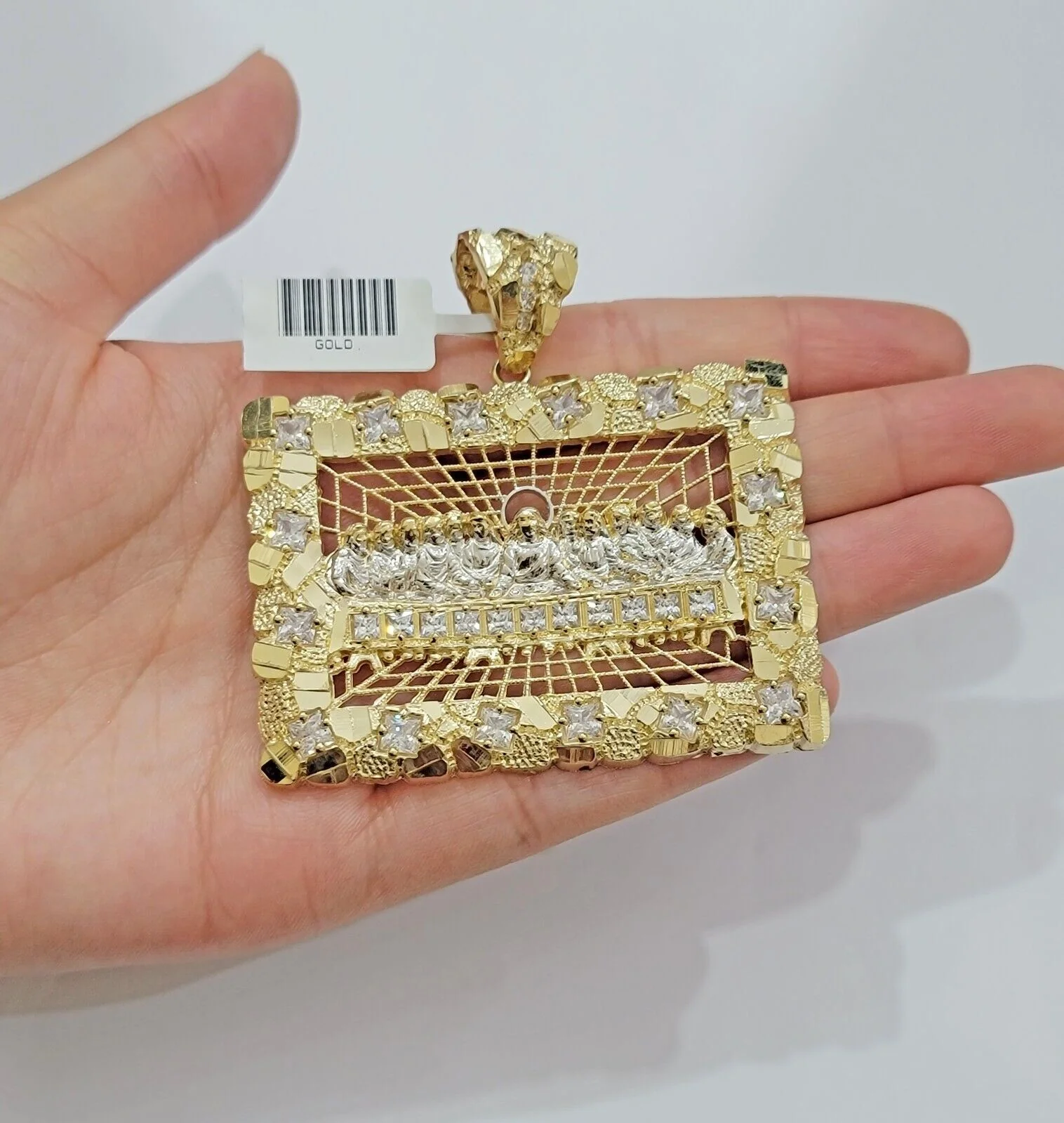 Mens Real 14kt Yellow Gold Nugget Last Supper Pendant Charm Medallion Square 14k - Image 8