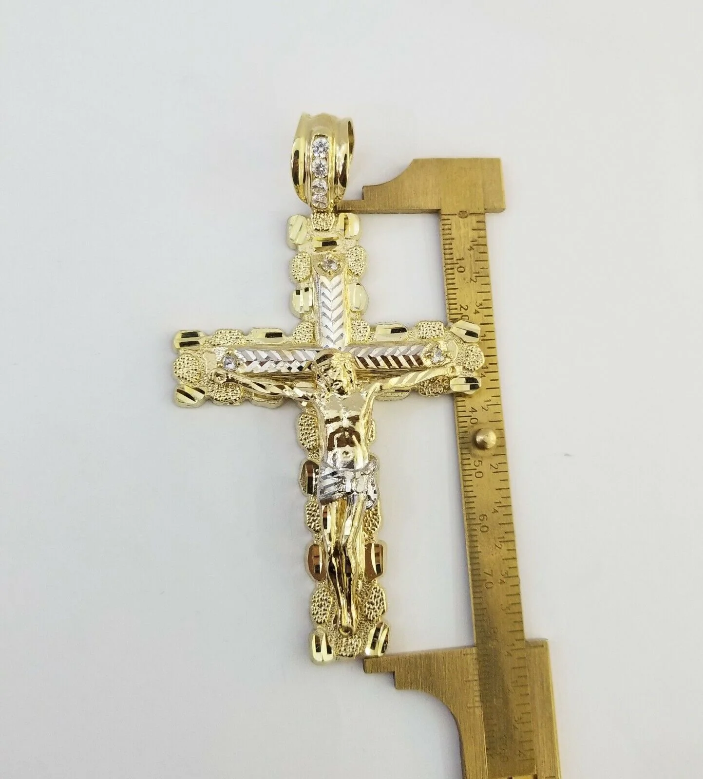 Mens Real10K Gold Nugget Cross Pendant Diamond Cut,10kt yellow Gold Charm - Image 3