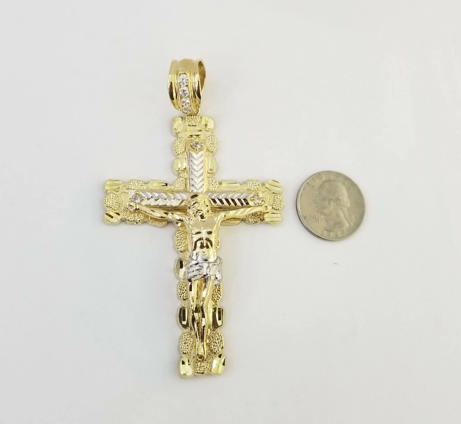 Mens Real10K Gold Nugget Cross Pendant Diamond Cut,10kt yellow Gold Charm - Image 4