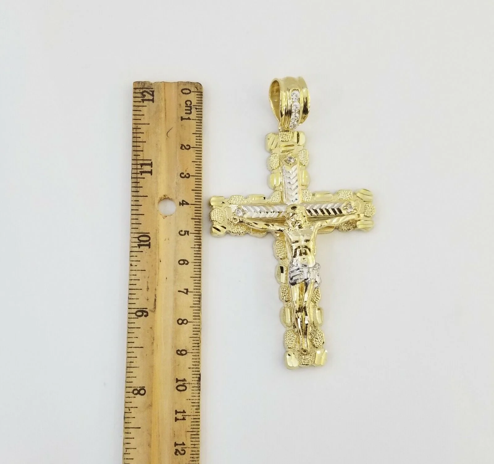 Mens Real10K Gold Nugget Cross Pendant Diamond Cut,10kt yellow Gold Charm - Image 7