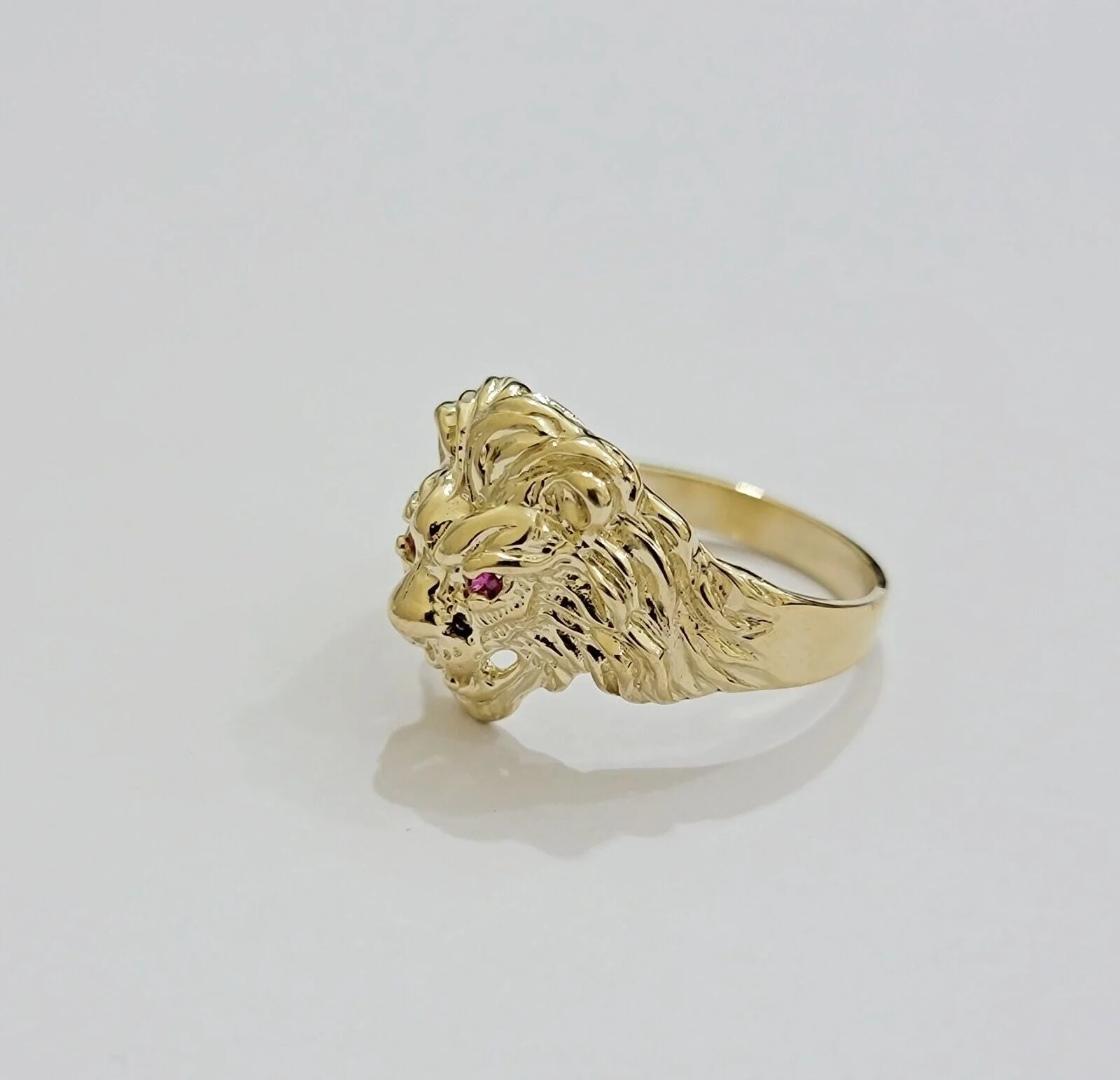 Mens Ring Lion Head REAL 10k Yellow Gold Roaring Lion With Red Eye , 10kt Solid All Sizes - Image 3