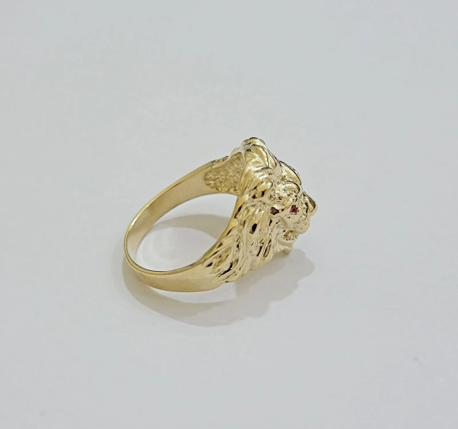 Mens Ring Lion Head REAL 10k Yellow Gold Roaring Lion With Red Eye , 10kt Solid All Sizes - Image 5