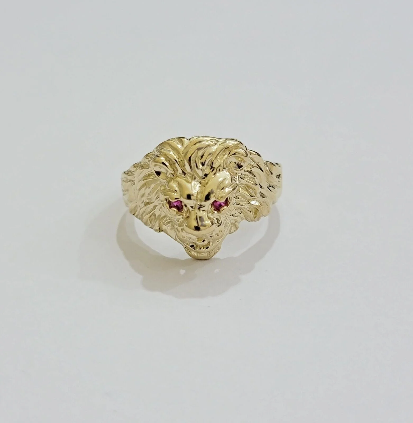Mens Ring Lion Head REAL 10k Yellow Gold Roaring Lion With Red Eye , 10kt Solid All Sizes - Image 6
