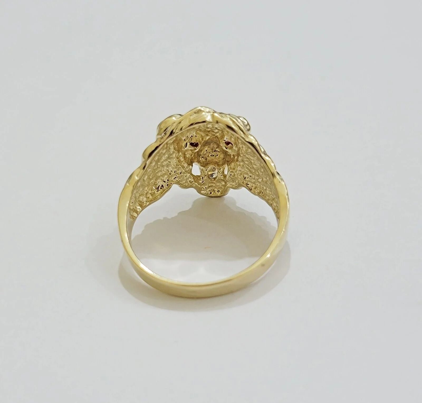 Mens Ring Lion Head REAL 10k Yellow Gold Roaring Lion With Red Eye , 10kt Solid All Sizes - Image 8