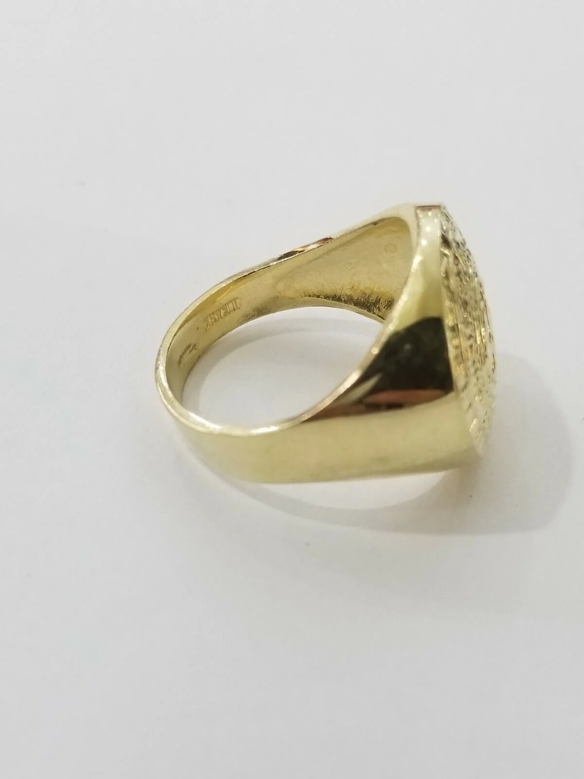 Mens Ring Solid 10k Yellow Gold Aztec Mayan Sun Calendar 10 KT  REAL Gold Unique - Image 5