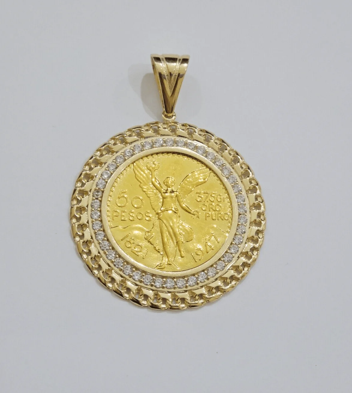 Mexican Centenario Coin 1947 Charm Pendant Replica 50 pesos With Bezel 10kt Gold - Image 2