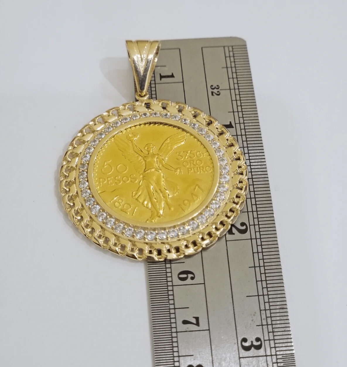 Mexican Centenario Coin 1947 Charm Pendant Replica 50 pesos With Bezel 10kt Gold - Image 3