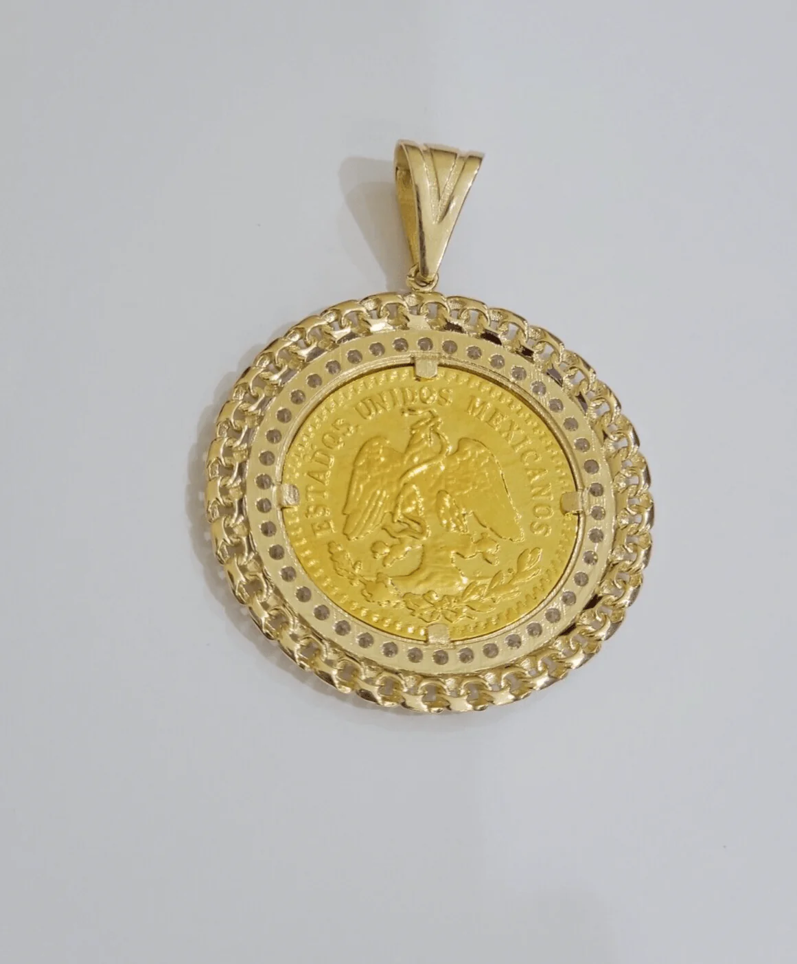 Mexican Centenario Coin 1947 Charm Pendant Replica 50 pesos With Bezel 10kt Gold - Image 5