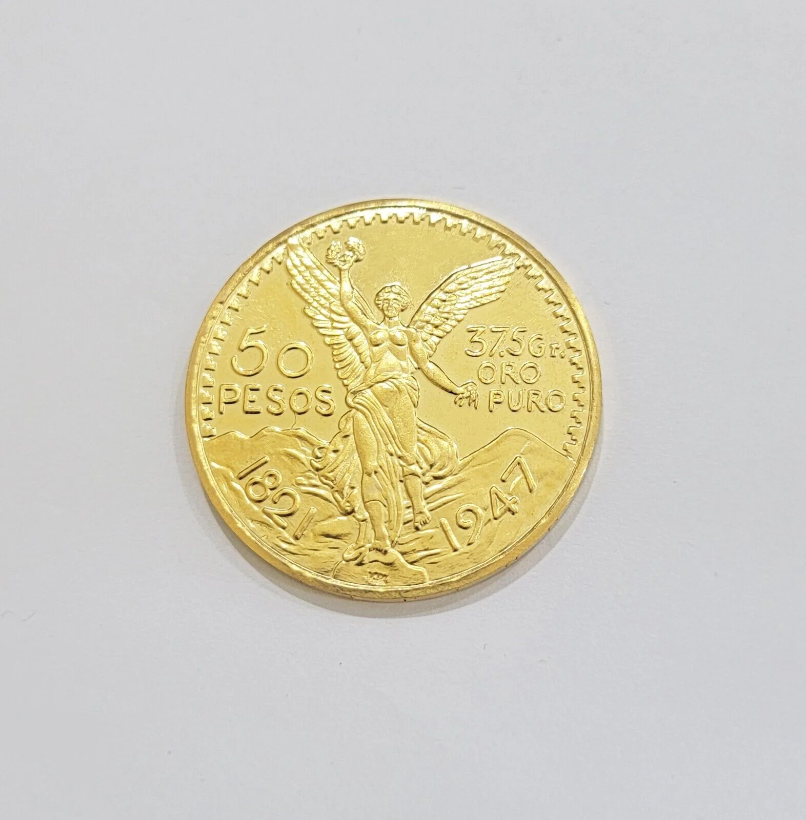 Mexico Gold 50 Pesos 1821 1947 Date Copy Coin SOLID 14k Gold Charm Centenario - Image 2