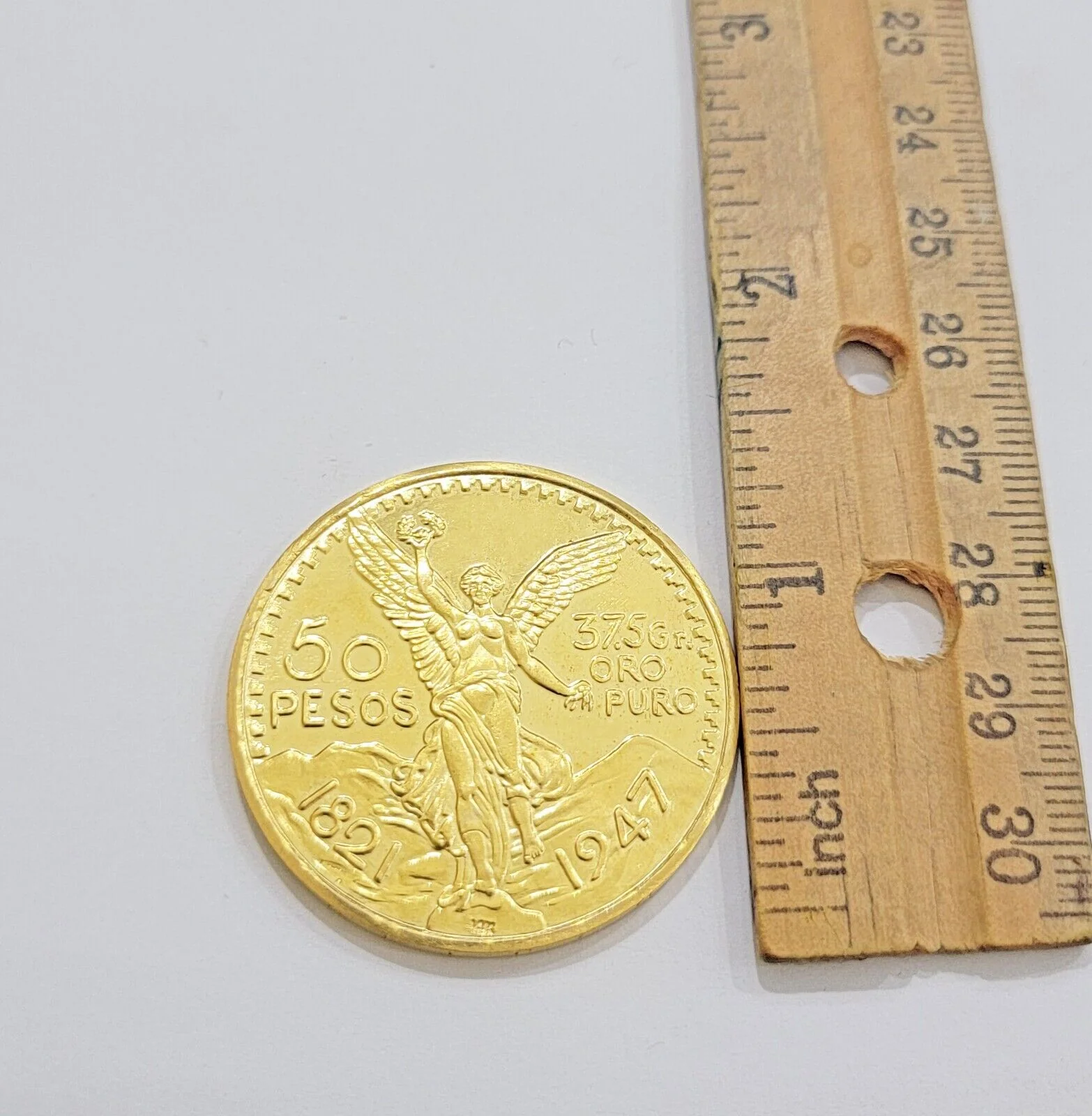 Mexico Gold 50 Pesos 1821 1947 Date Copy Coin SOLID 14k Gold Charm Centenario - Image 3