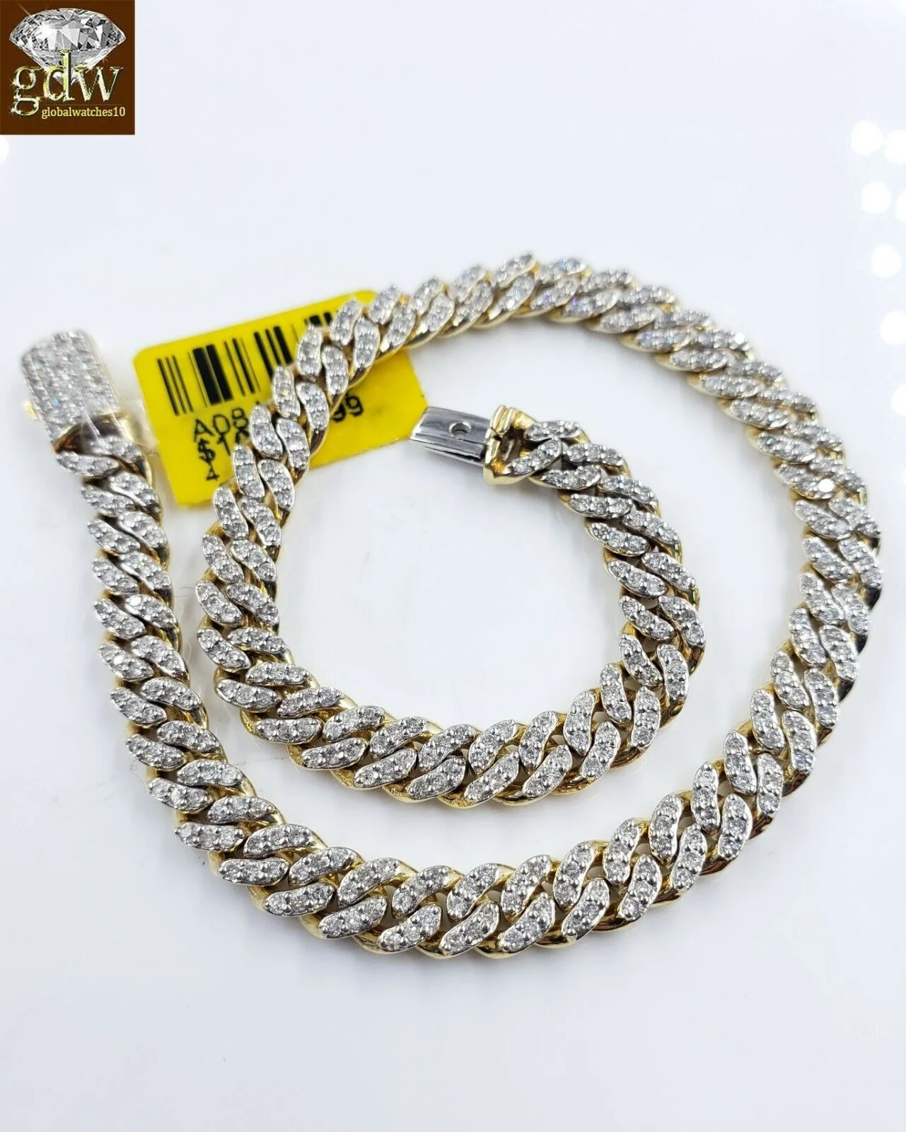Miami Cuban Link Diamond 10k Bracelet Link Yellow Gold  Box Clasp seven .five " - Image 3
