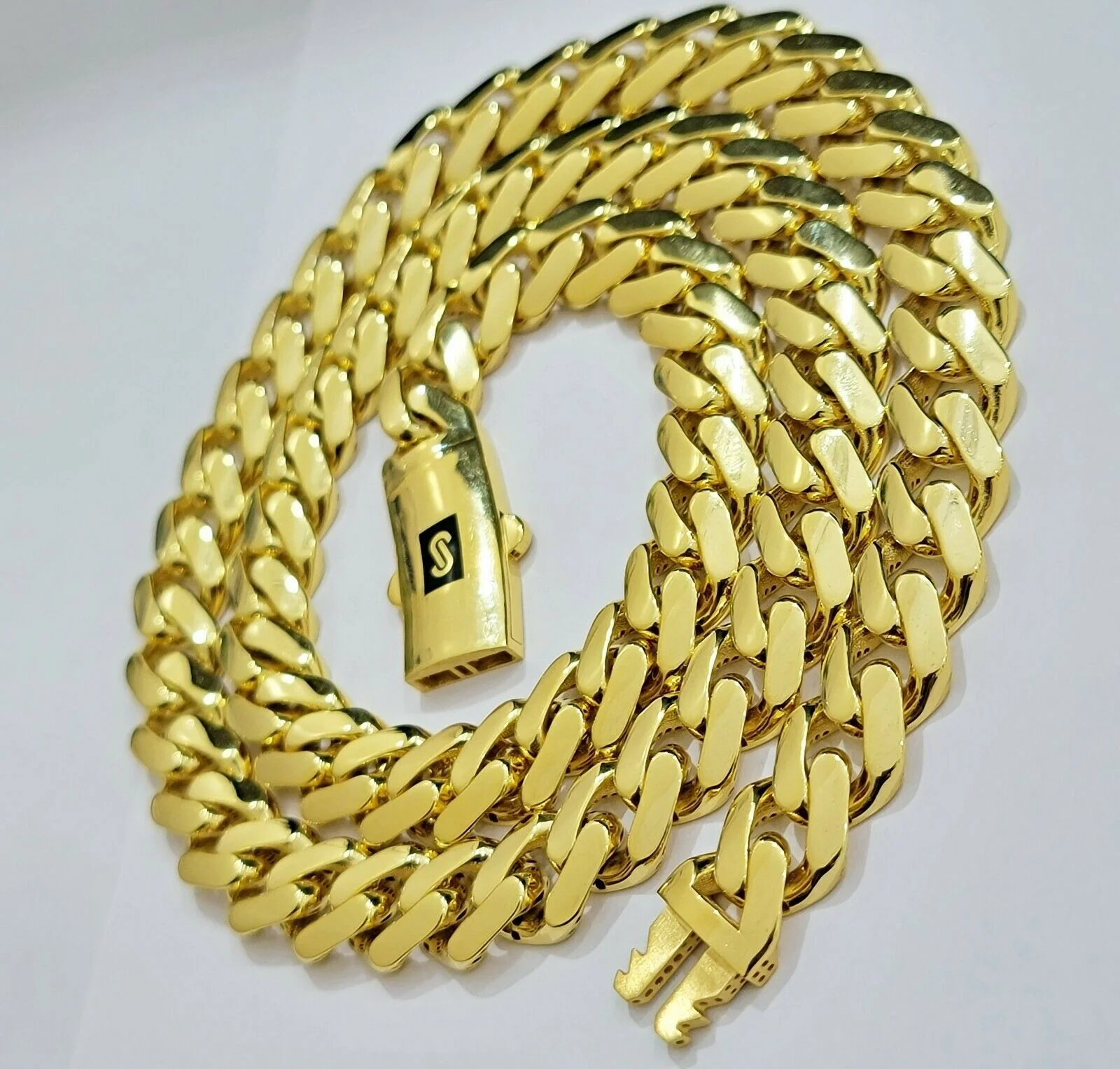 Miami Cuban Royal Link Chain Shiny Plain Necklace Monaco,  Real 10K Yellow Gold - Image 5
