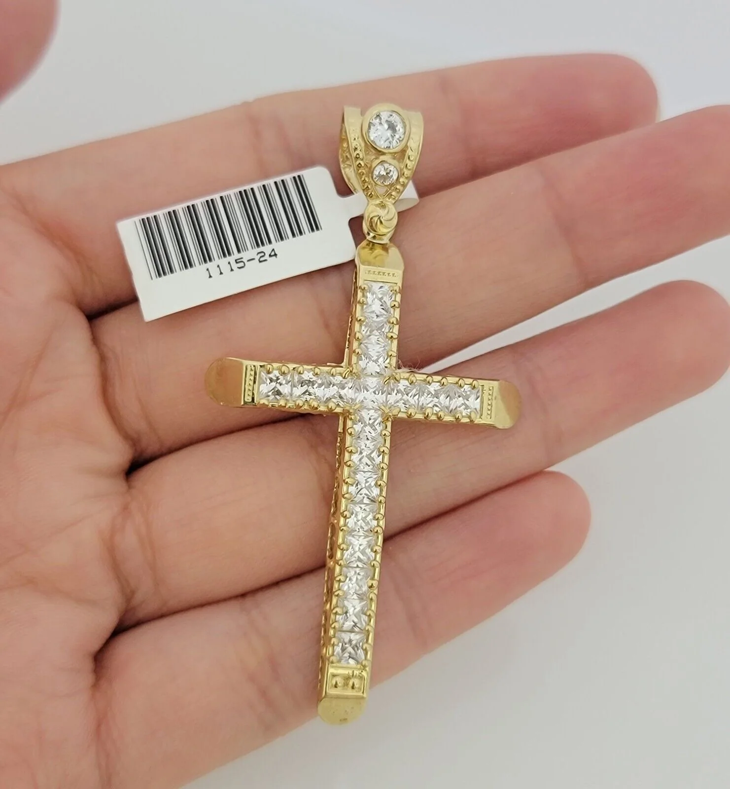 Real 10 k Yellow Gold Cross Charm Pendant With Cubic Zirconia Stone , Mens 10KT - Image 2