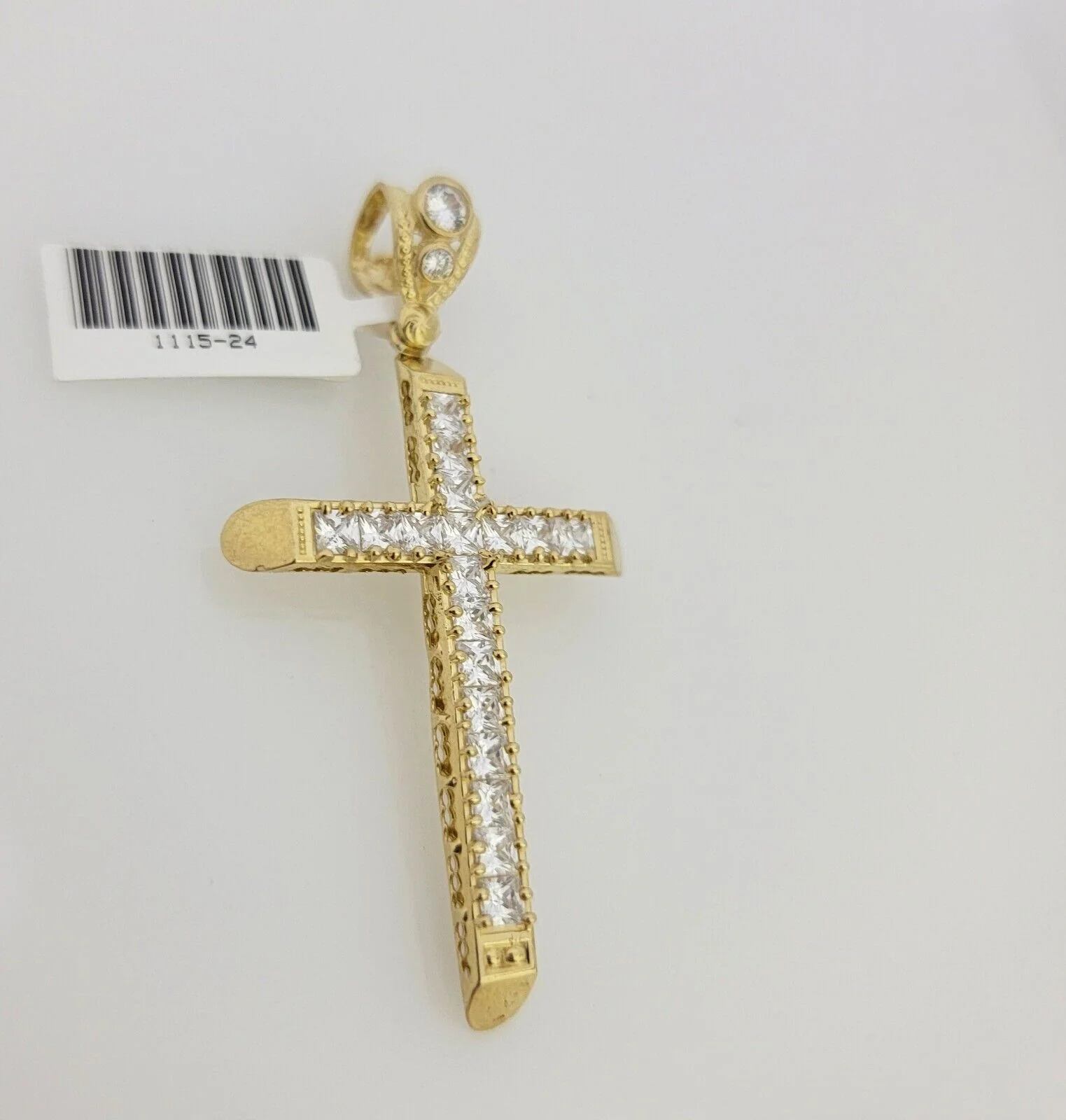 Real 10 k Yellow Gold Cross Charm Pendant With Cubic Zirconia Stone , Mens 10KT - Image 5