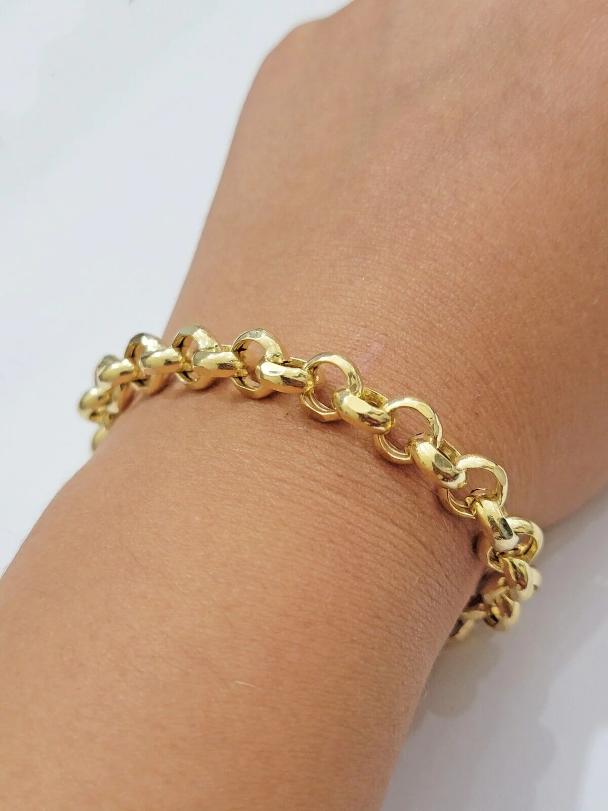 Real 10k Bracelet Rolo 8mm Circle Link 8" Inch Long Men &  Women 10K Yellow Gold - Image 3