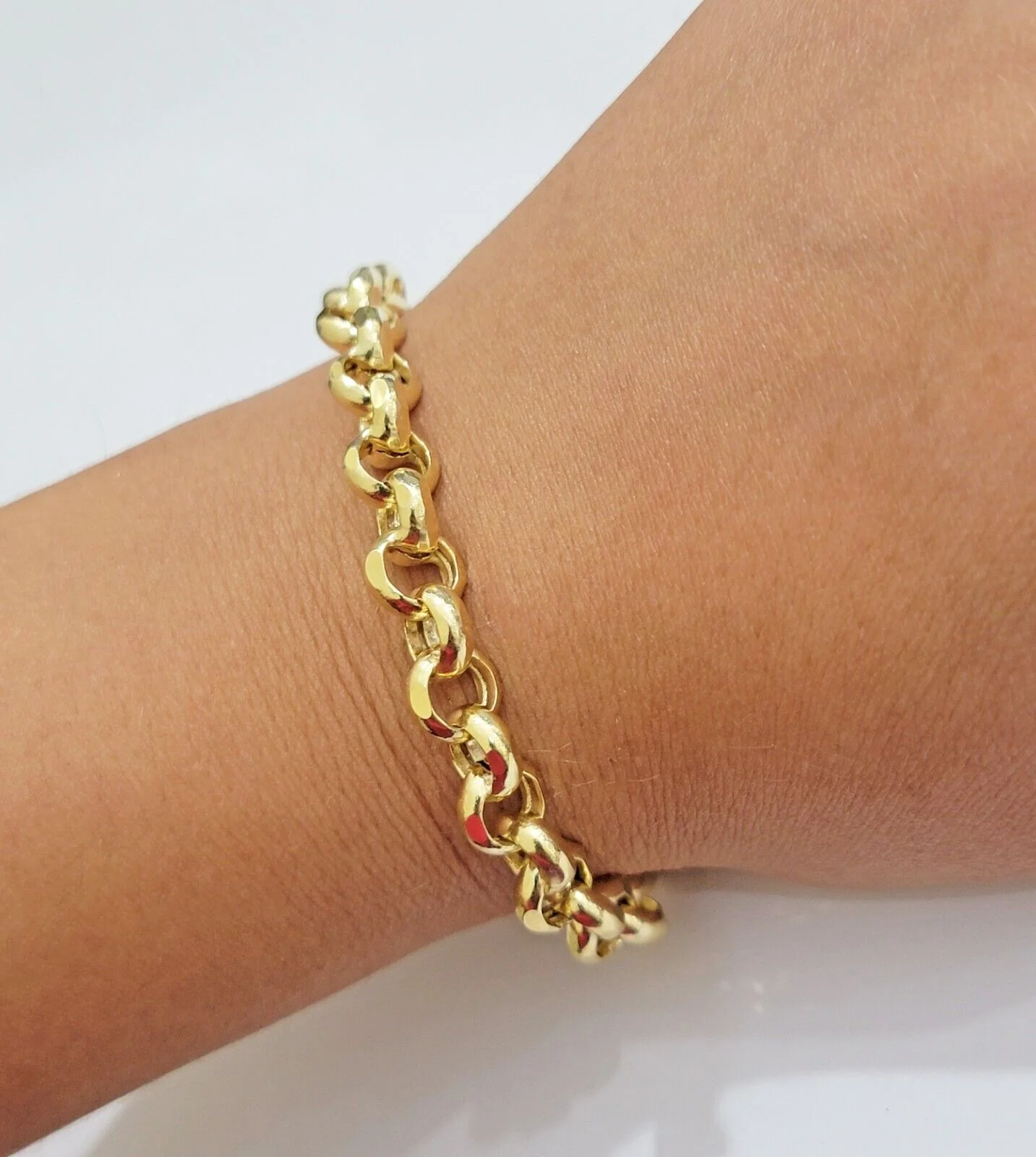 Real 10k Bracelet Rolo 8mm Circle Link 9" Inch Long Men &  Women 10K Yellow Gold - Image 7