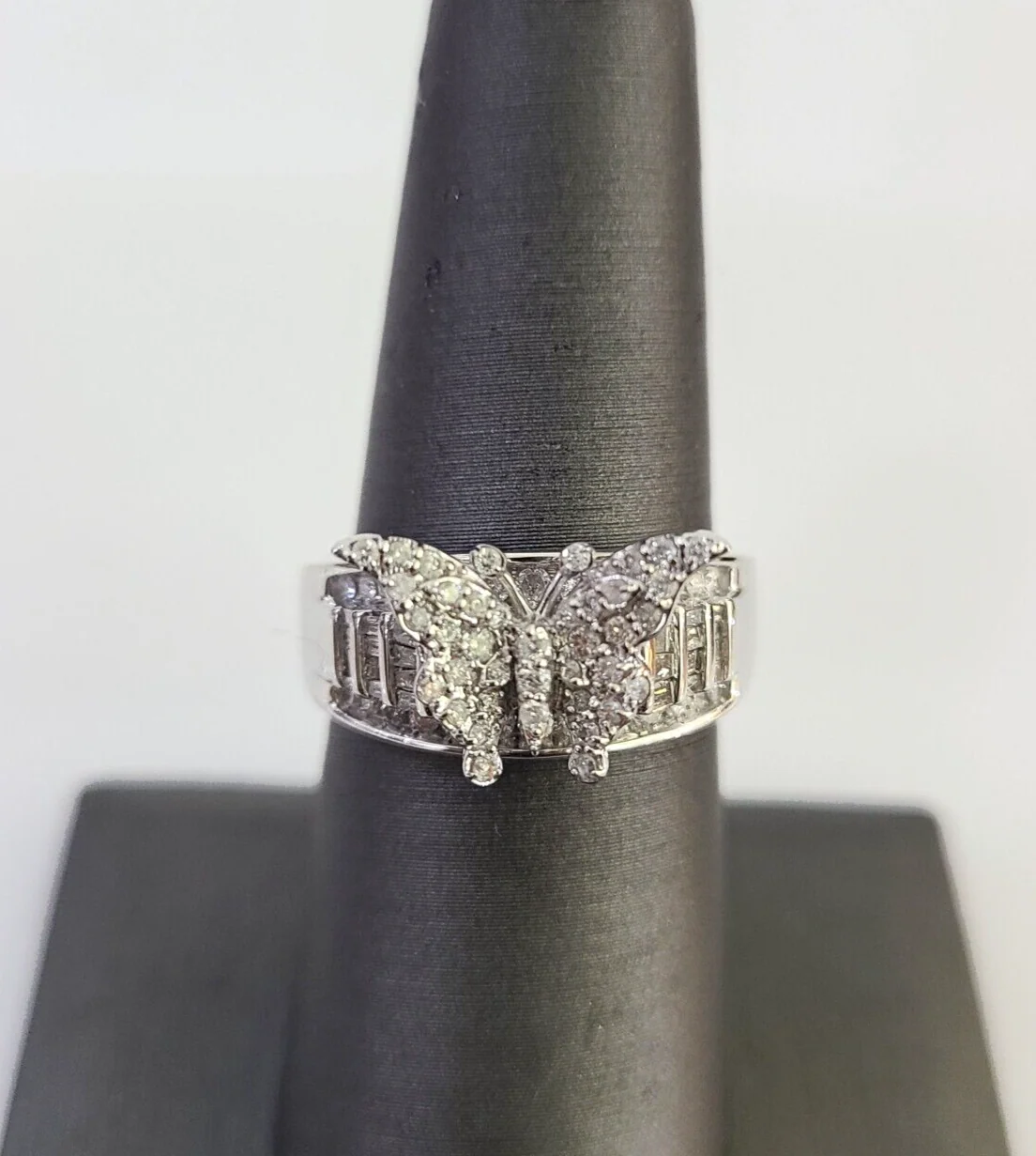 Real 10k Butterfly Diamond Ladies Ring Women Casual 10Kt White Gold All Sizes - Image 2