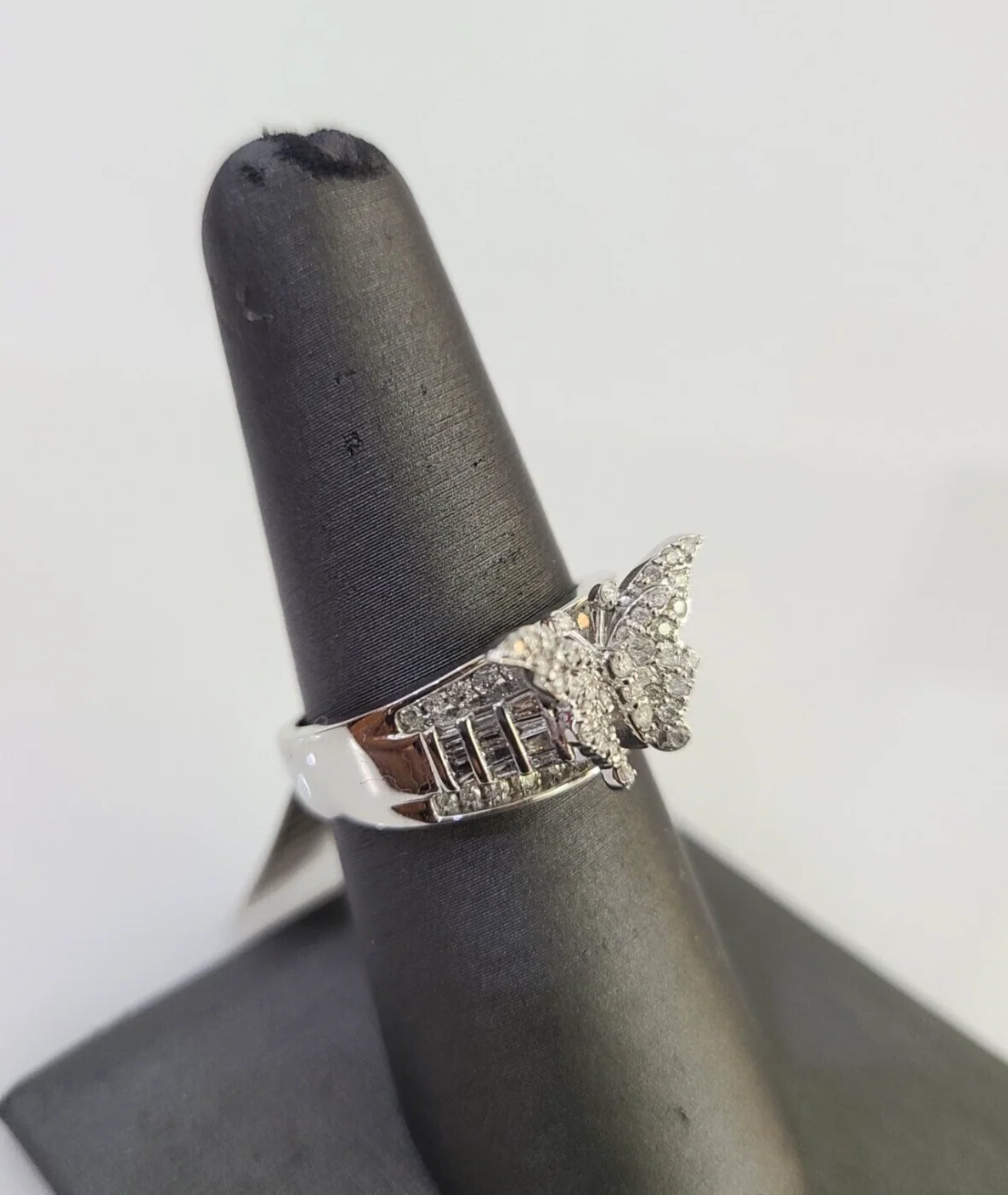 Real 10k Butterfly Diamond Ladies Ring Women Casual 10Kt White Gold All Sizes - Image 3