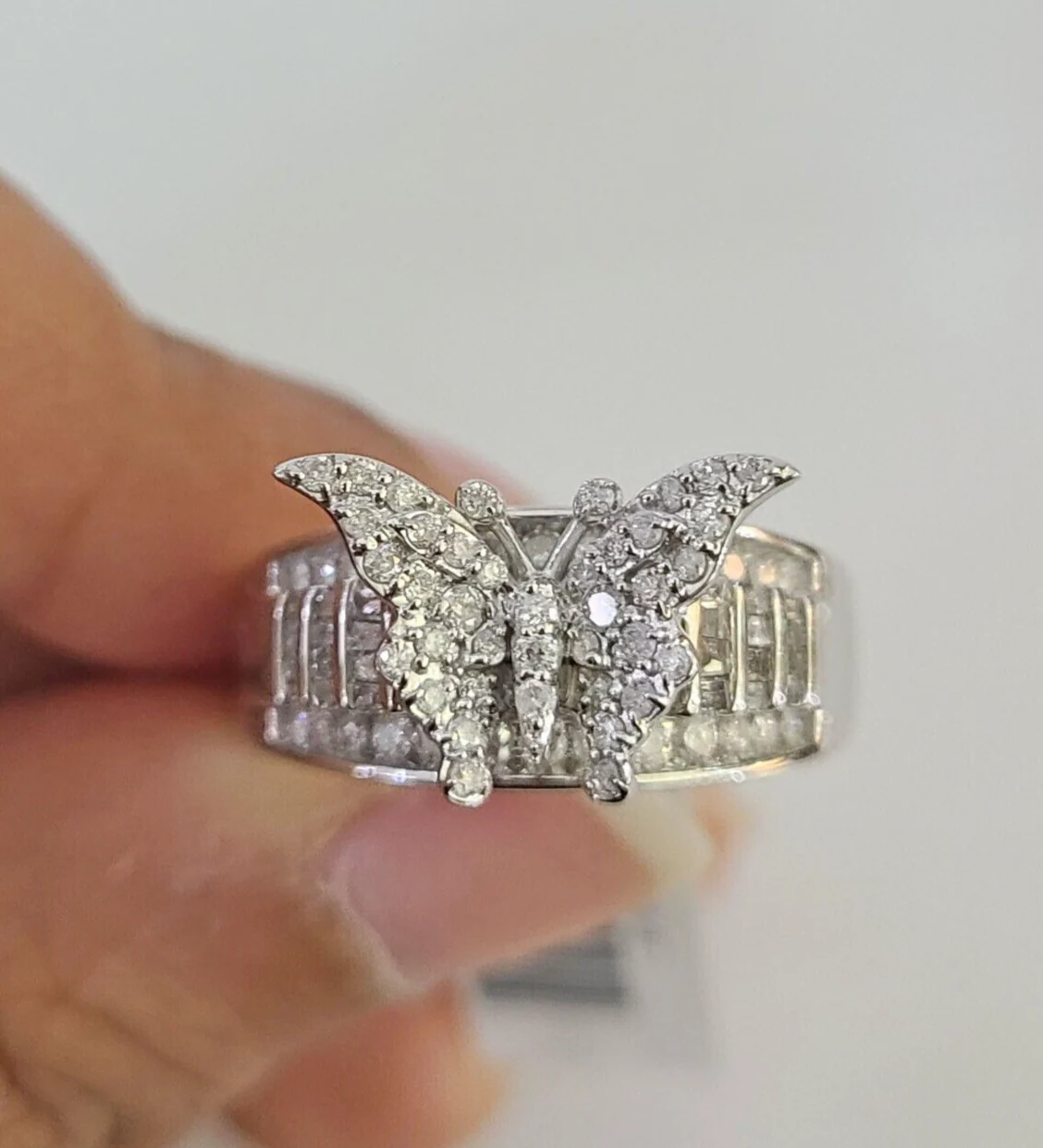 Real 10k Butterfly Diamond Ladies Ring Women Casual 10Kt White Gold All Sizes - Image 6
