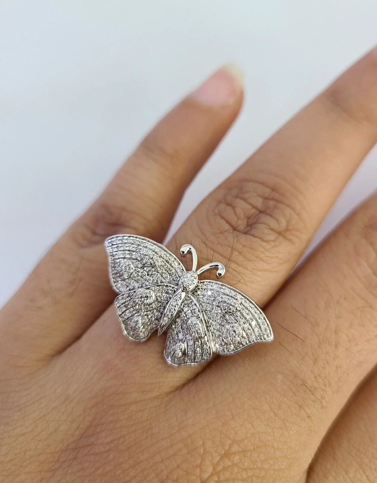 Real 10k Butterfly Diamond Ladies Ring Women Casual 10Kt White Gold All Sizes - Image 2