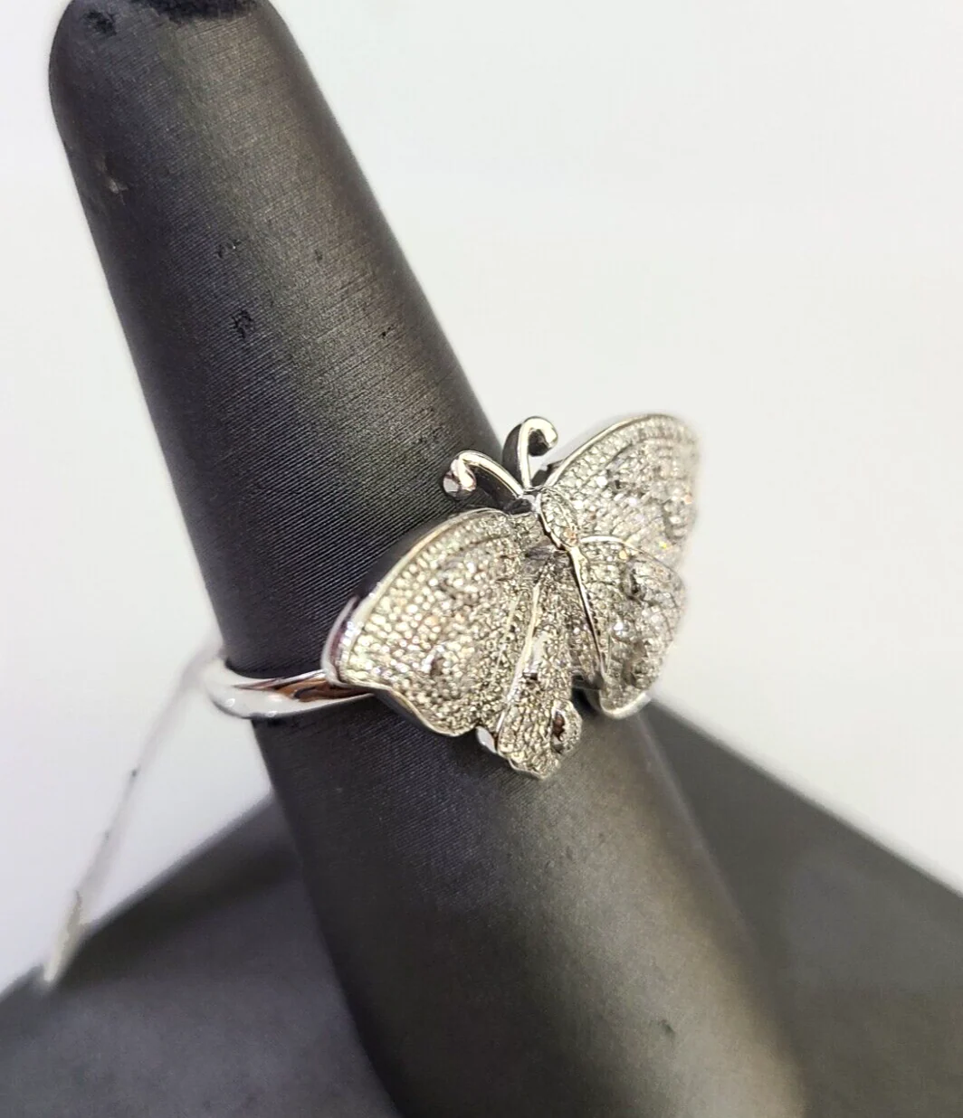 Real 10k Butterfly Diamond Ladies Ring Women Casual 10Kt White Gold All Sizes - Image 3