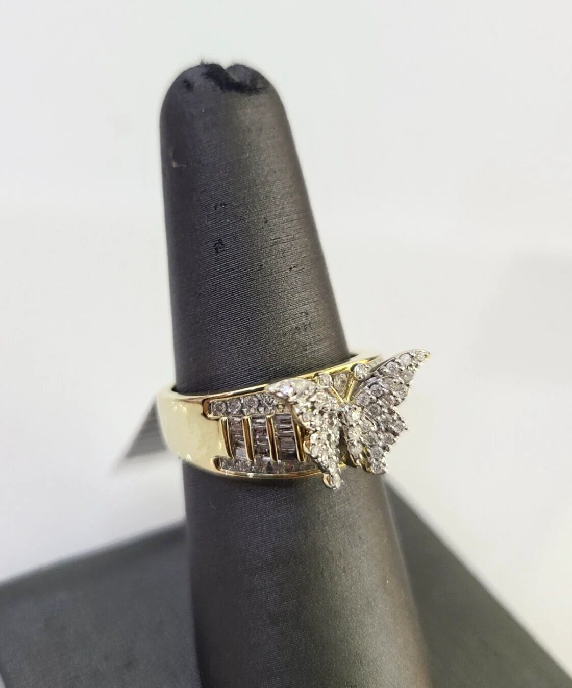 Real 10k Butterfly Diamond Ladies Ring Women Casual 10Kt Yellow Gold All Sizes - Image 2