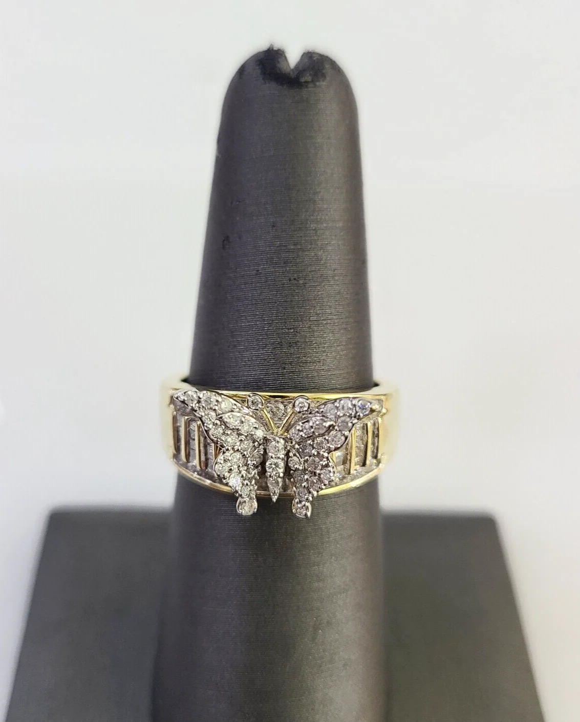 Real 10k Butterfly Diamond Ladies Ring Women Casual 10Kt Yellow Gold All Sizes - Image 4