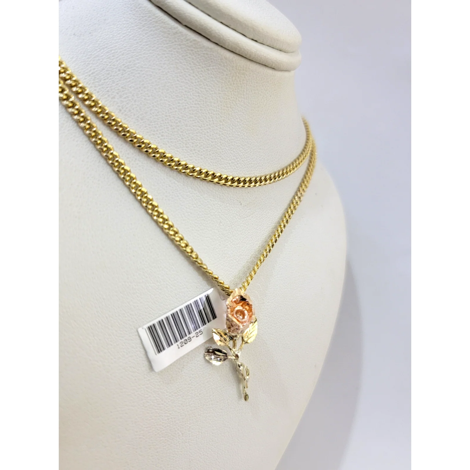 Real 10k Chain Pendant SET Rose Trio Gold Charm Miami Cuban Link Necklace 2.5mm - Image 2