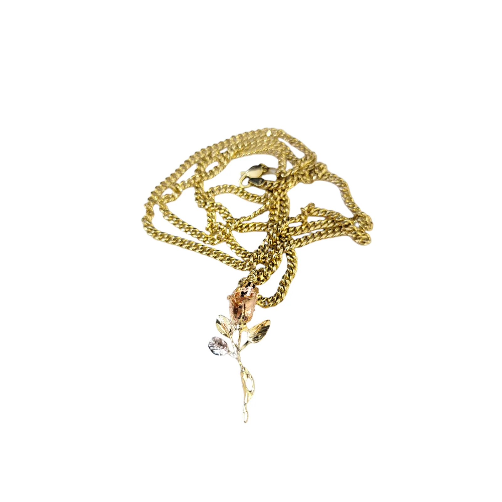 Real 10k Chain Pendant SET Rose Trio Gold Charm Miami Cuban Link Necklace 2.5mm - Image 4