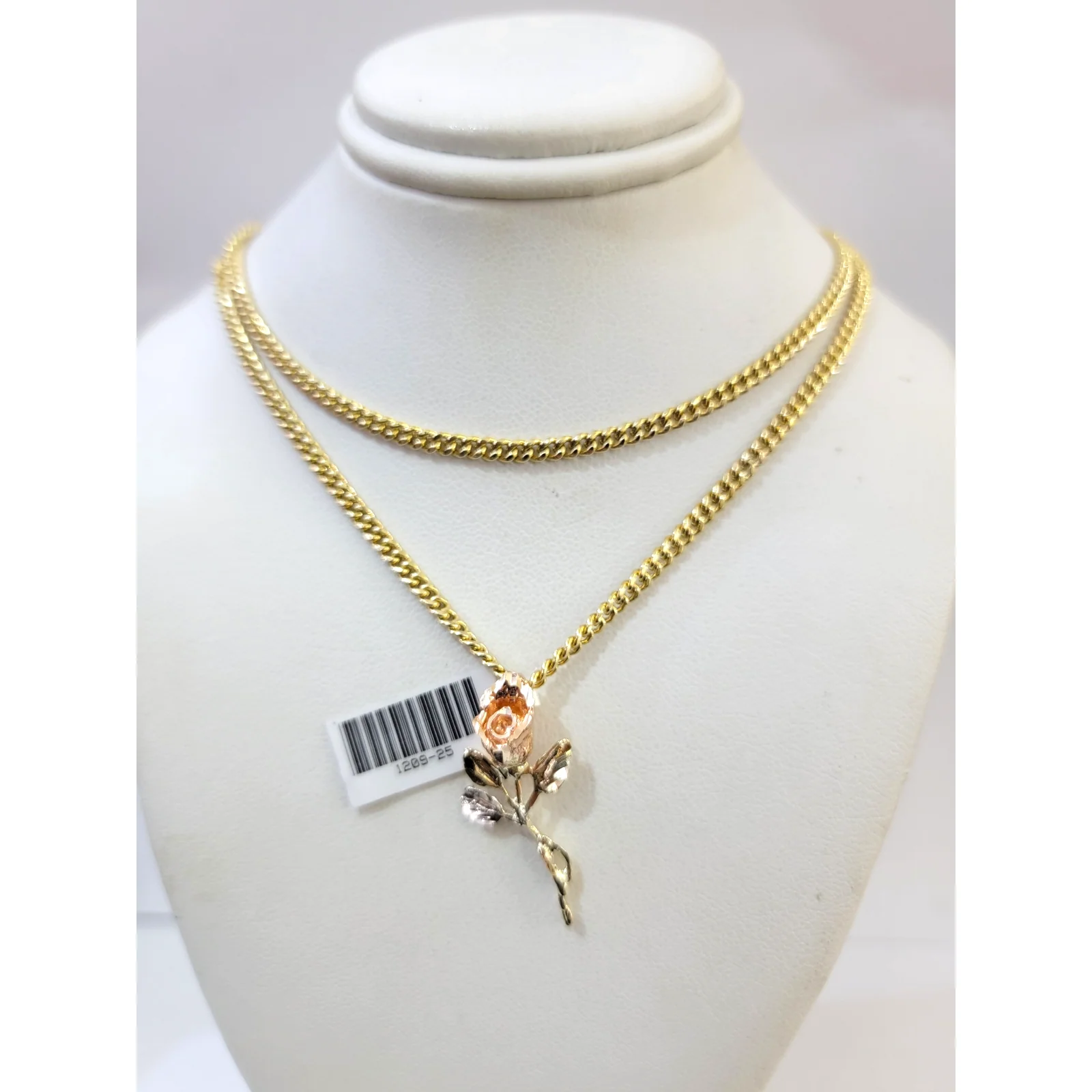 Real 10k Chain Pendant SET Rose Trio Gold Charm Miami Cuban Link Necklace 2.5mm - Image 6