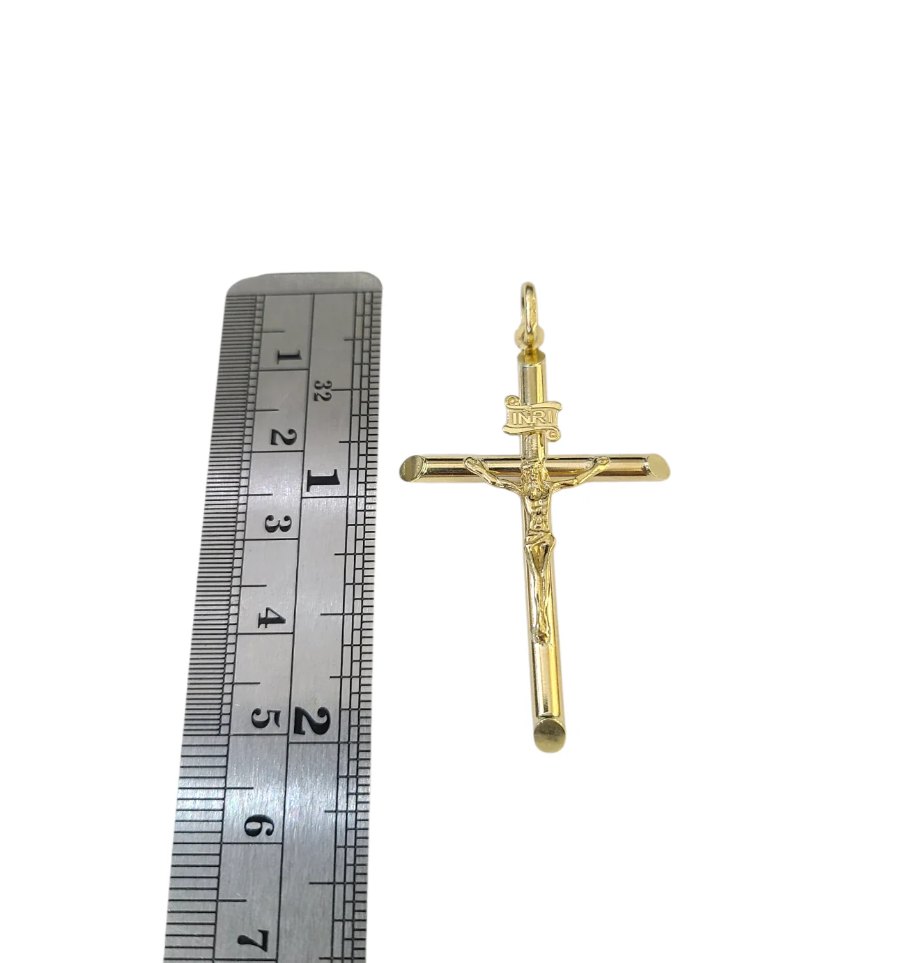 Real 10k Charm Pendant Christ Cross INRI Yellow Gold 10KT 2 inches - Image 3