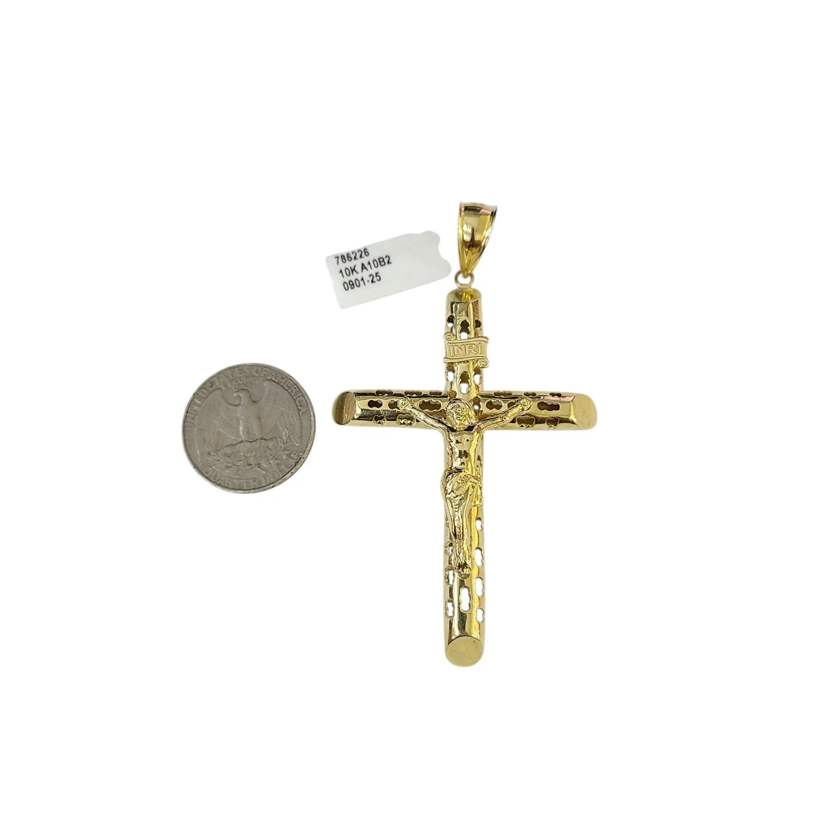 Real 10k Charm Pendant Christ Cross INRI Yellow Gold 10KT - Image 2