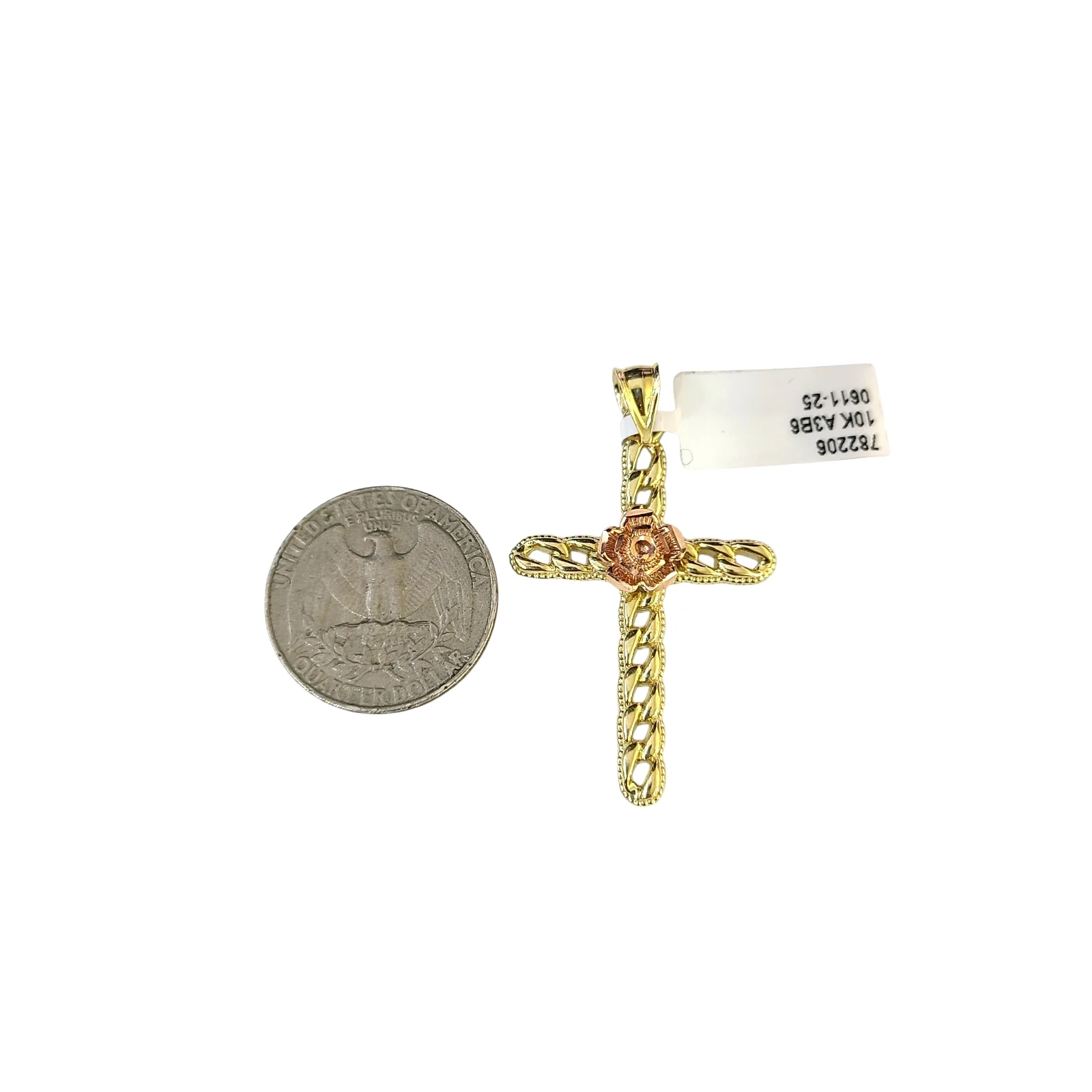 Real 10k Charm Pendant Christ Cross Rose Yellow Gold 10KT - Image 2