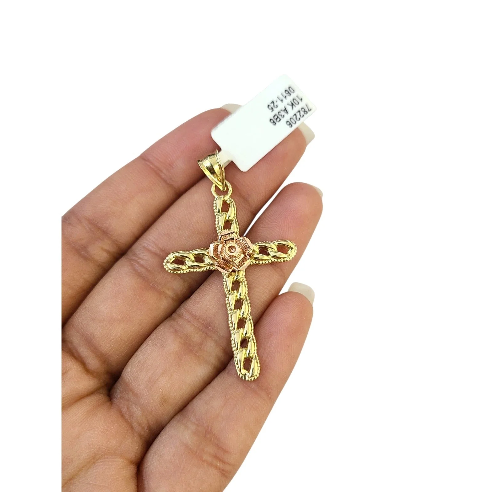 Real 10k Charm Pendant Christ Cross Rose Yellow Gold 10KT - Image 3