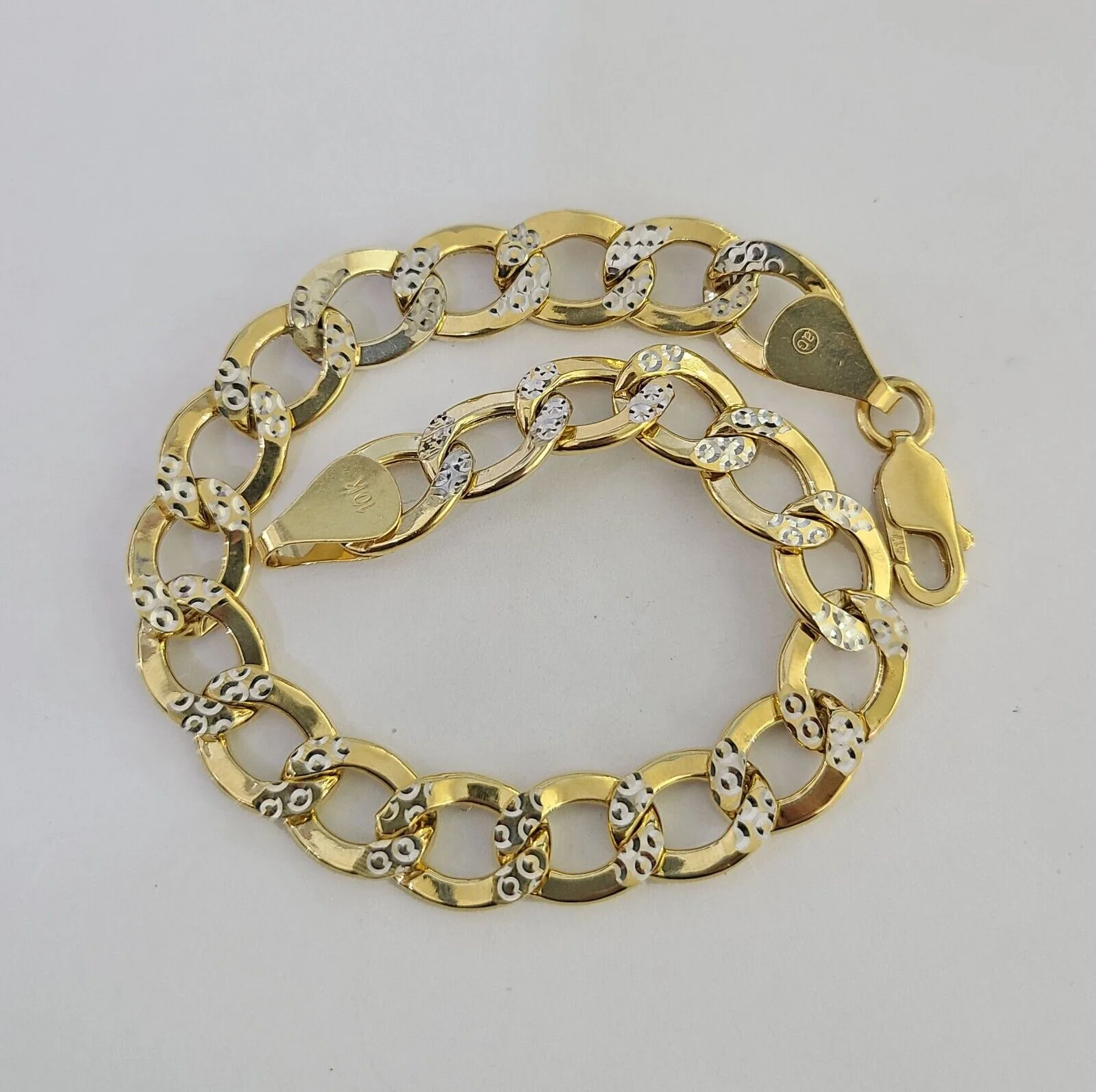 Real 10K Cuban Curb Link Bracelet Yellow Gold Diamond Cut 10mm 8" Inch - Image 2