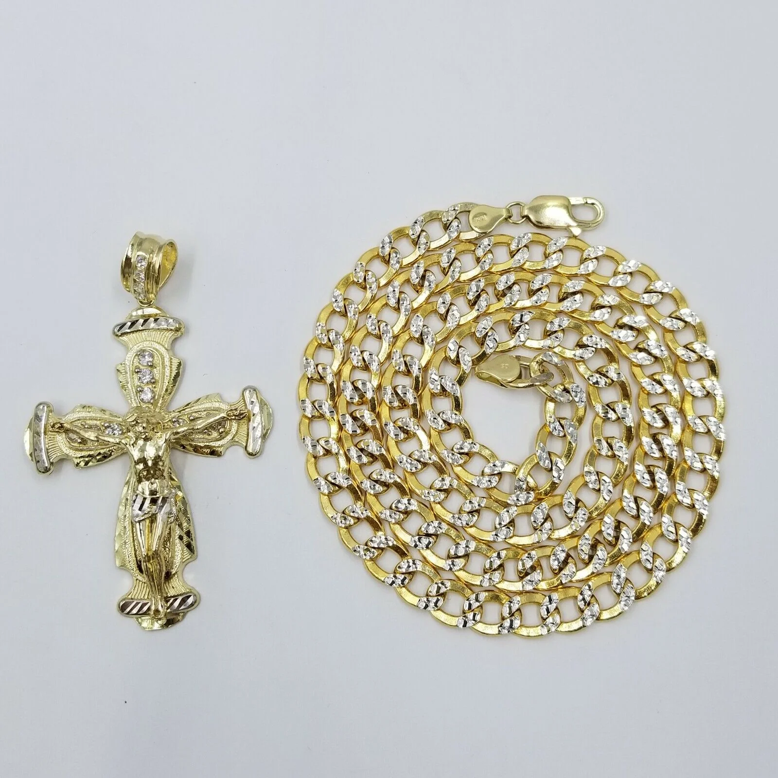 Real 10k Cuban Curb Link Necklace Pendant SET Jesus Crucifix Cross Chain - Image 3