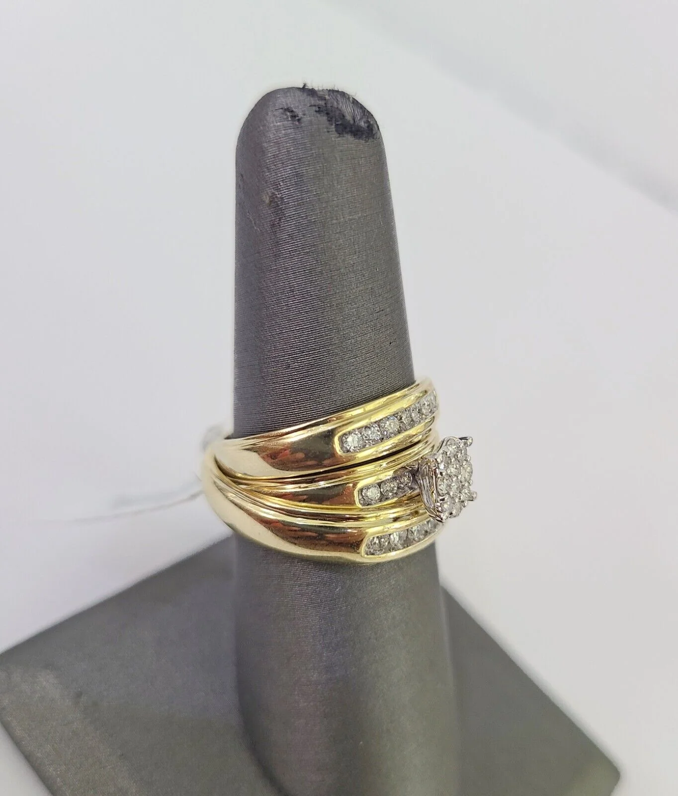 REAL 10k Diamond Ring Ladies Men Trio SET Wedding Engagement Genuine Yellow Gold - Image 3