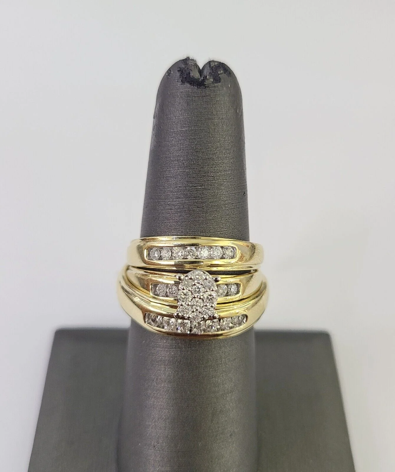 REAL 10k Diamond Ring Ladies Men Trio SET Wedding Engagement Genuine Yellow Gold - Image 4