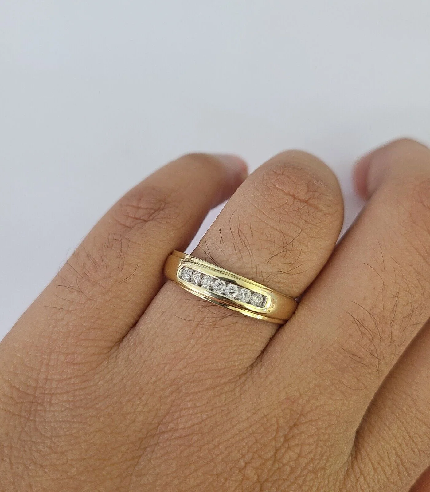 REAL 10k Diamond Ring Ladies Men Trio SET Wedding Engagement Genuine Yellow Gold - Image 7