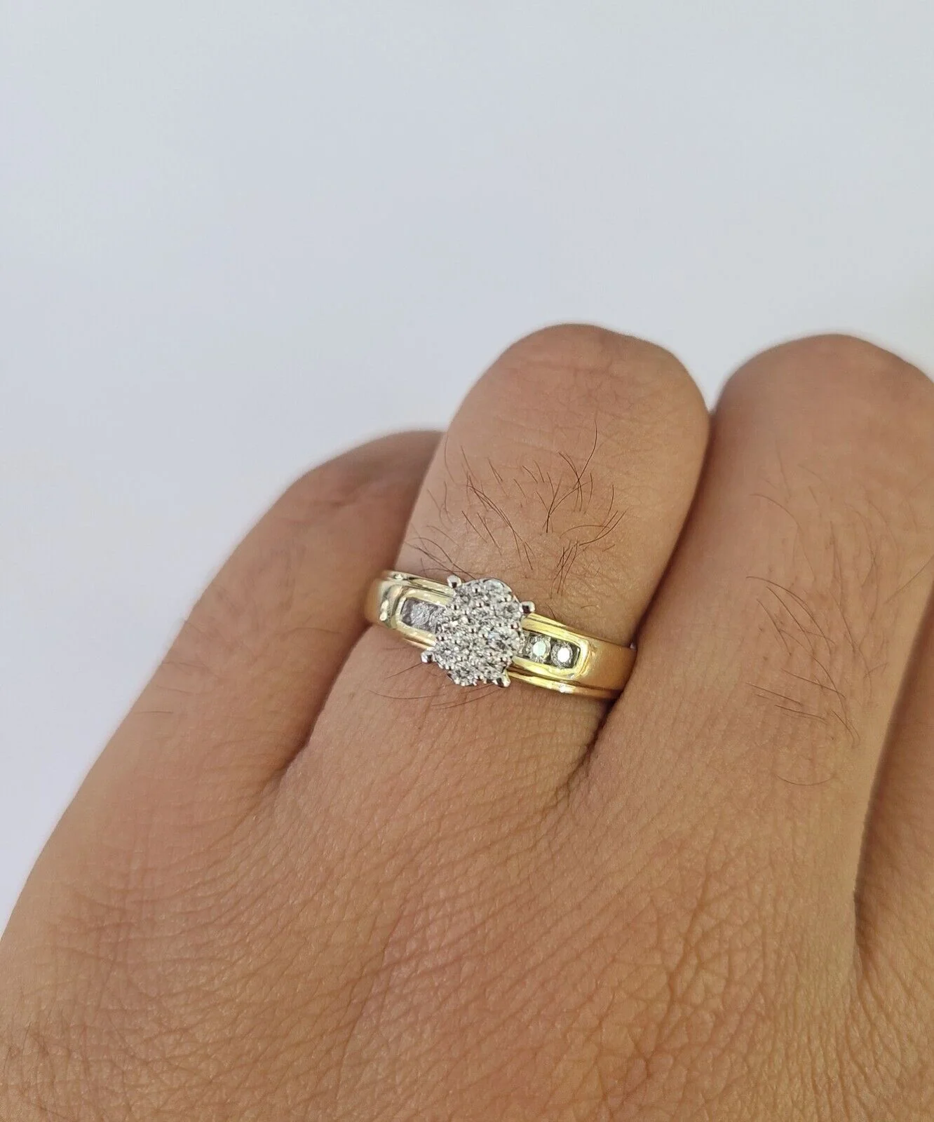 REAL 10k Diamond Ring Ladies Men Trio SET Wedding Engagement Genuine Yellow Gold - Image 8