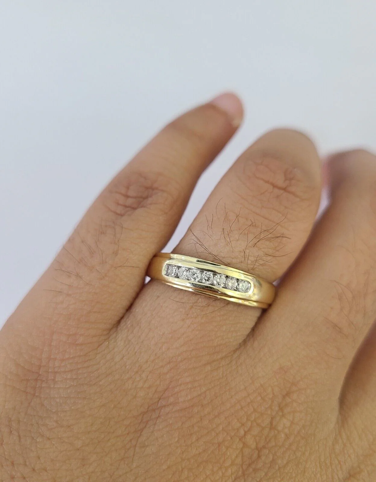 REAL 10k Diamond Ring Ladies Men Trio SET Wedding Engagement Genuine Yellow Gold - Image 9